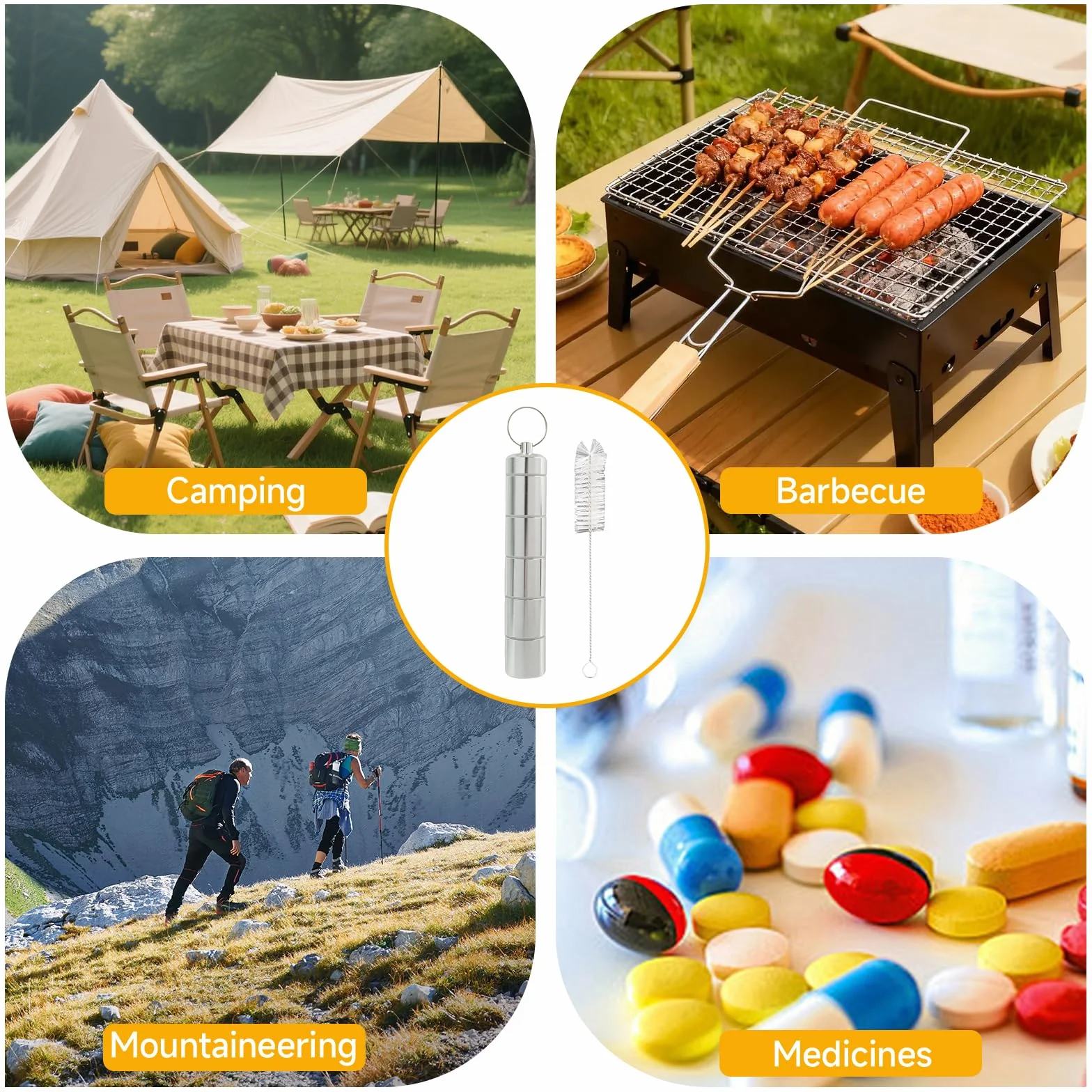 Juego de Mini Tarros de Especias 5 en 1 con Tapa, Impermeables y a Prueba de Fugas, Fabricados en Acero Inoxidable y Aluminio, Dispensadores para Camping Picnic Barbacoa Aire Libre y Cocina