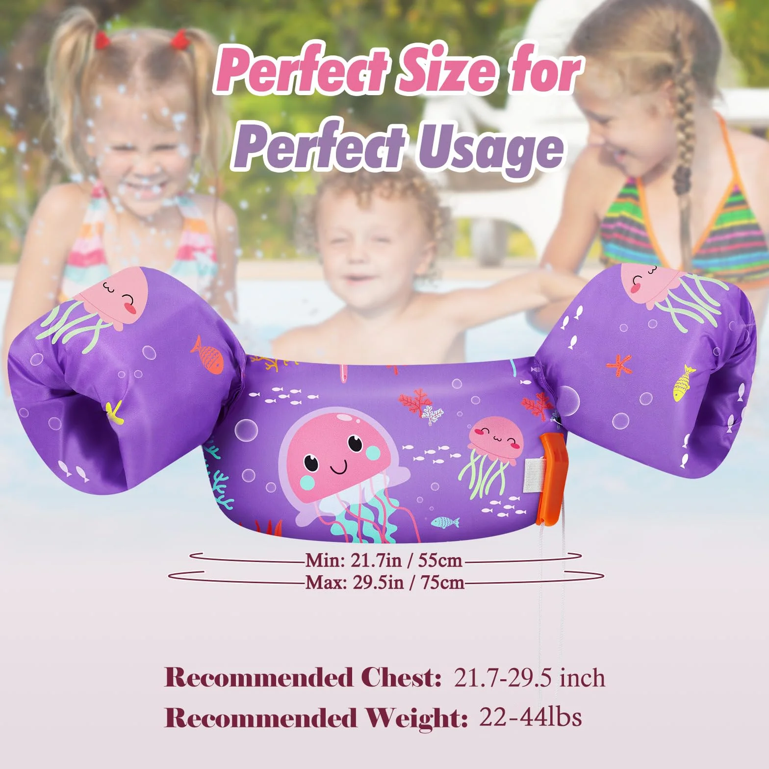 HeySplash Manguitos de Natación para Niños, Chaleco Flotante para Aprender a Nadar Piscina Flotadores con Brazaletes, Doble Hebilla de Segura Ajustable para Niños