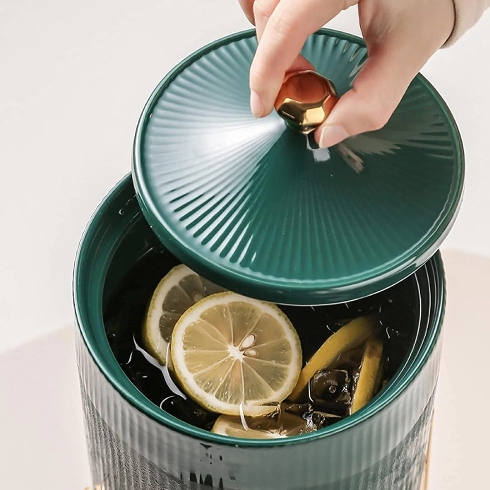 Jarra de Agua Simple Hervidor frío de cerámica Creativo con Base Tetera de Gran Capacidad con Grifo Hermoso y práctico para hogares, restaurantes