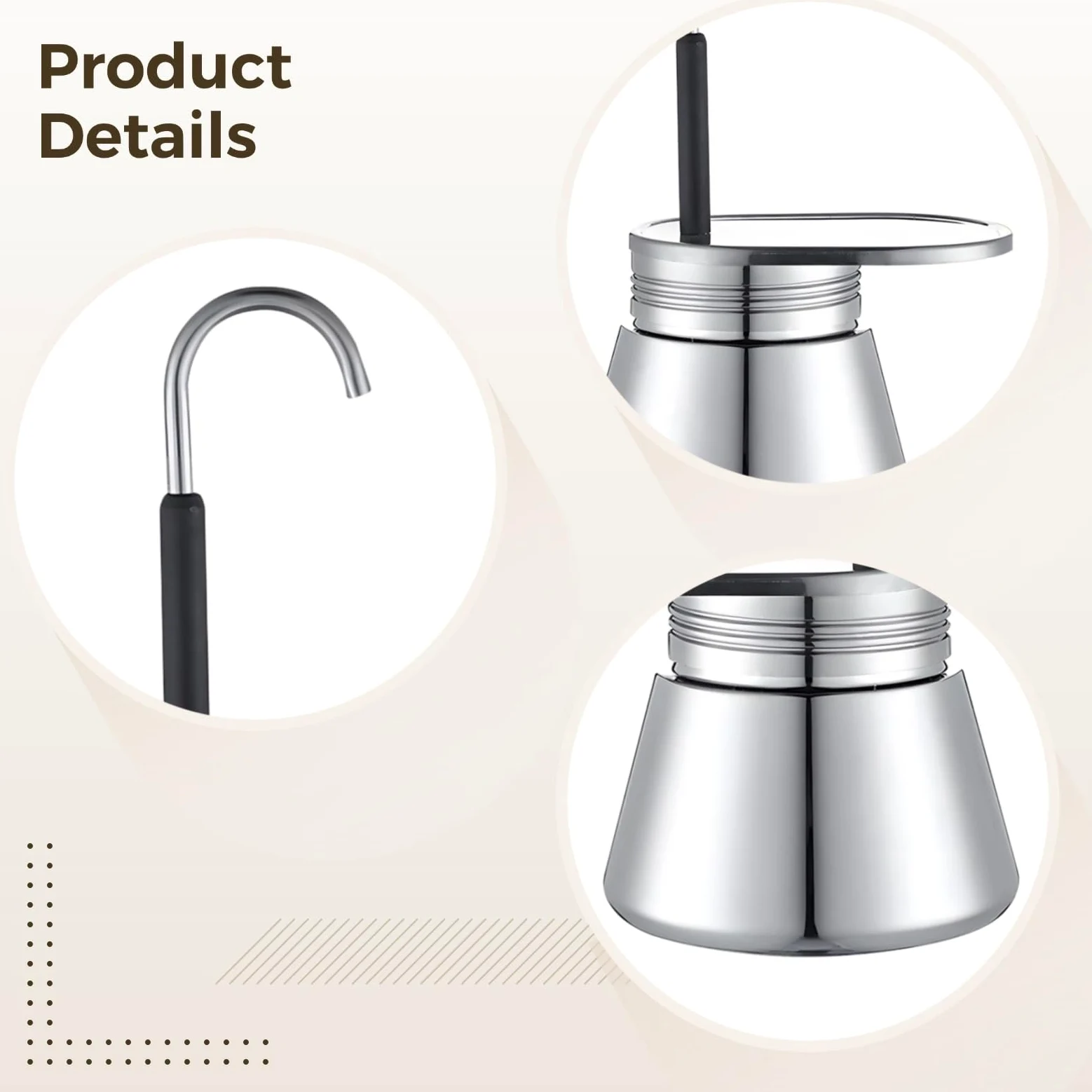 Cafetera Moka Pot de 3 tazas, cafetera de acero inoxidable, cafetera italiana con boquilla única
