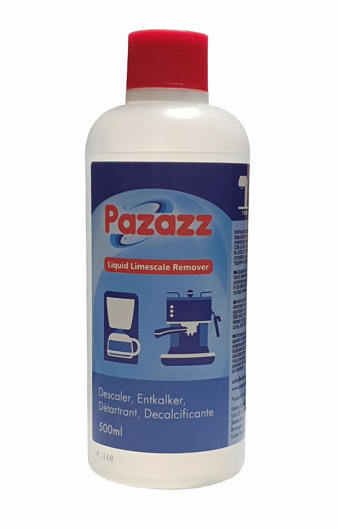 PAZAZZ Descalcificador líquido de 500 ml para cafeteras espresso – Compatible con DELONGHI SAGE GAGGIA KRUPS DUALIT etc. – Pack de 3