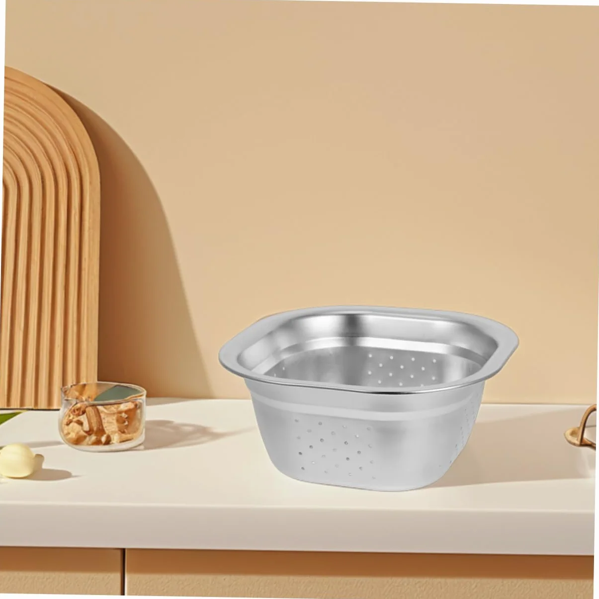 Colador Cuadrado de Acero Inoxidable 2piezas para Cocina y Hogar | Plata, Drenaje Fácil y Diseño Multifunción, Uso Versátil para Verduras y Arroz, Formato Compacto