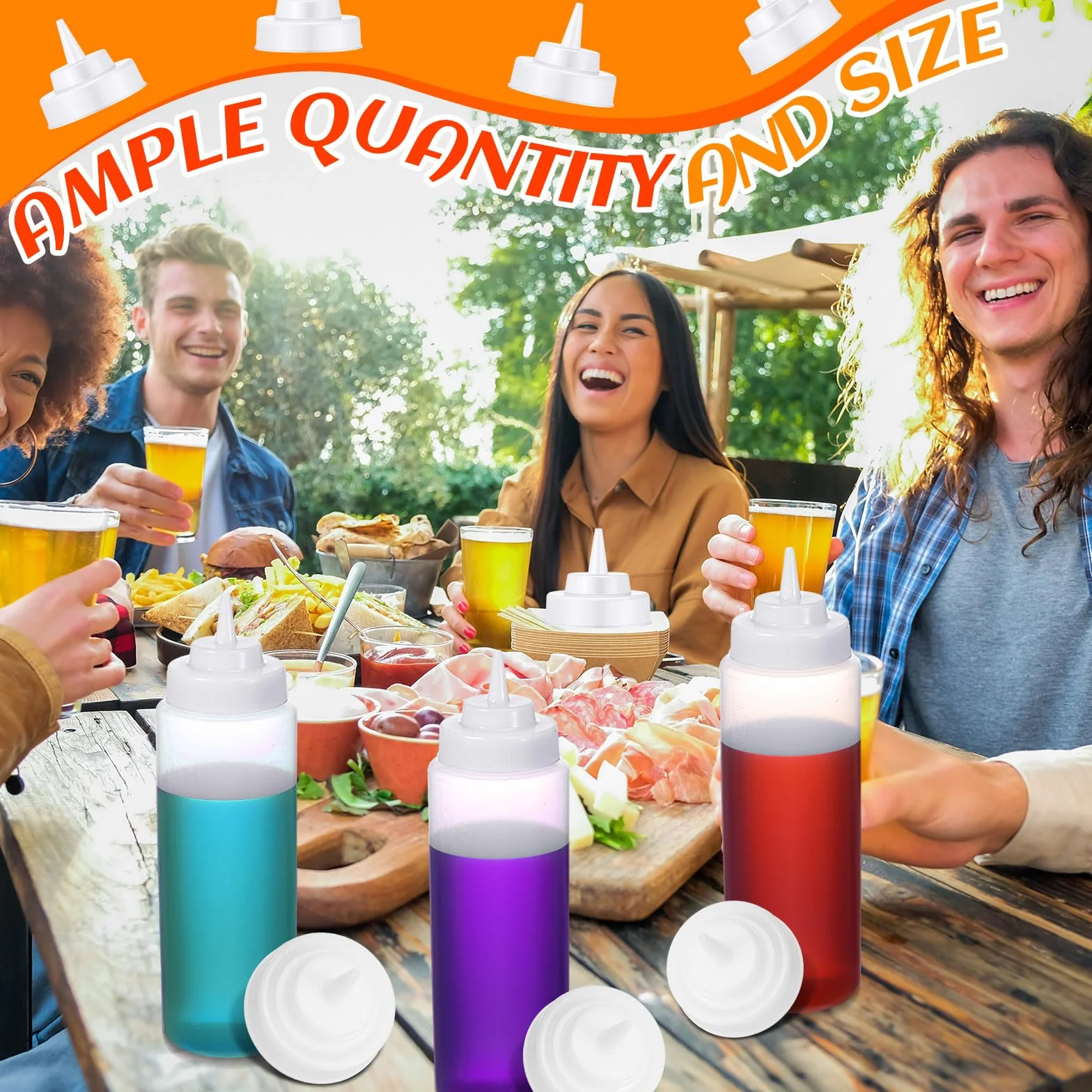 36 tapas de repuesto para botellas de condimentos, tapas de plástico de boca ancha para botellas de vaciado de 63 mm, tapas de punta de cono natural, tapas dispensadoras de 2.75 pulgadas para cocina,