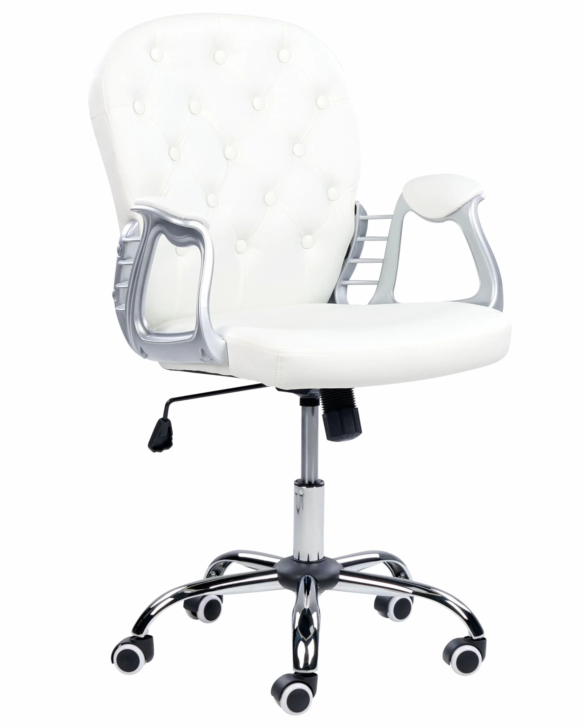 Beliani Silla de Oficina reclinable de Piel sintética Blanco Plateado Negro Giratorio Princess