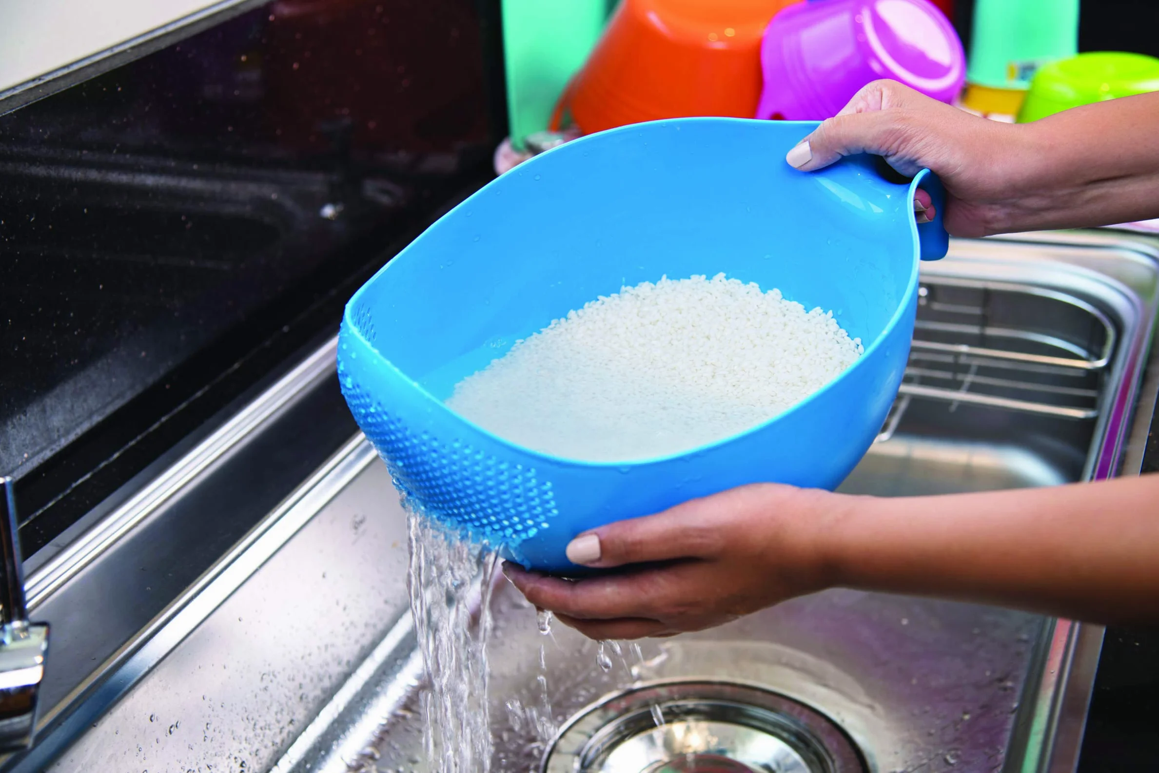 Mintra Home Colador de arroz (azul) - Colador, ligero, para limpiar arroz, frijoles, frutas y verduras
