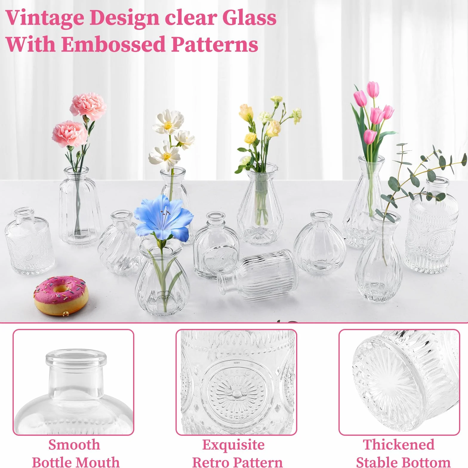 12 Jarrones de Cristal Pequeños, Mini Jarrones Decorativos Modernos Transparente en Varios Tamaños, Juego de Jarron Decoración del Hogar, Florero para Boda Sala de Estar Centro De Mesa Fiesta
