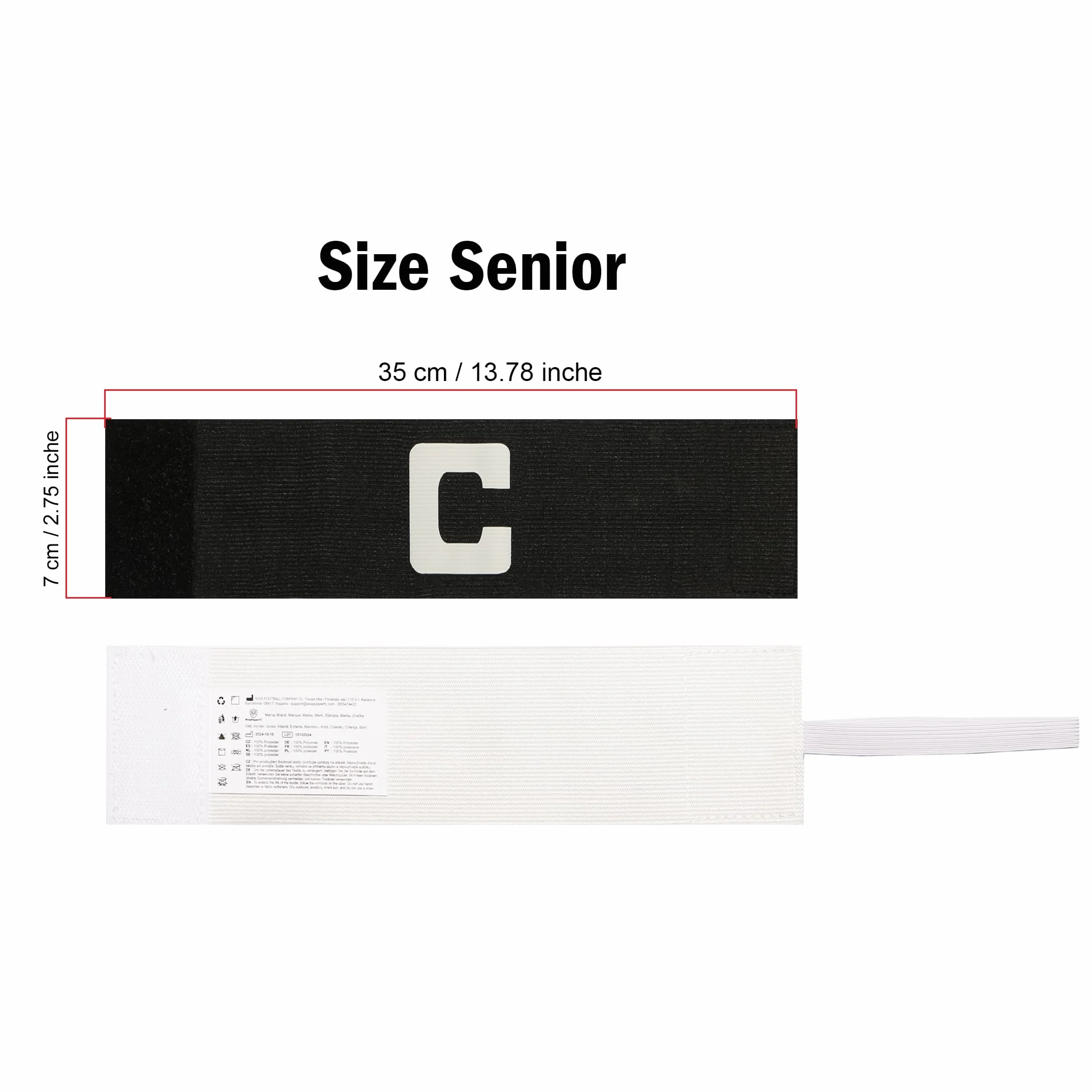 Brazalete de Capitán de Fútbol Adulto Blanco y Negro - 2 Cintas