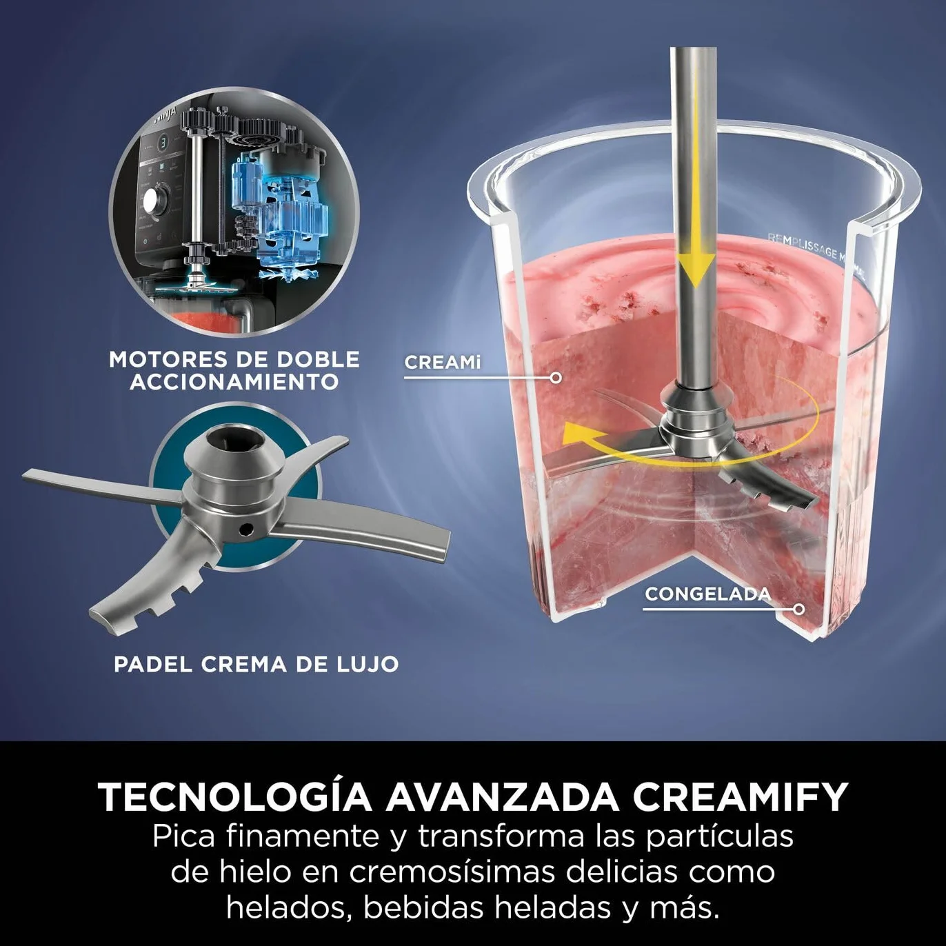 Ninja CREAMi Deluxe Heladera multifunción con 2 tarrinas, 10 programas, prepara Helado, Gelato, Sorbete, Yogur congelado, Batido, Granizado y más, opción de 2 sabores en 1, piedra dorada, NC502EUSTGD
