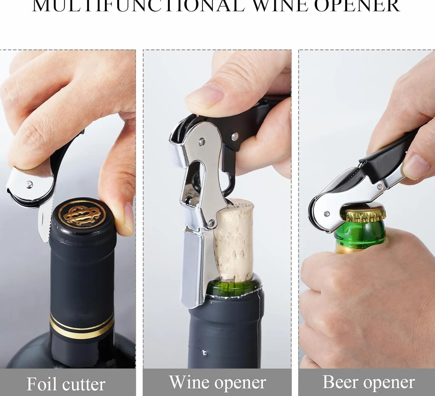 Abridor de Vino,4 Piezas Sacacorchos Camarero Profesional,Sacacorchos para Vino con Cuchillo,3 in 1 Abrebotellas Vino para Restaurante(Negro)