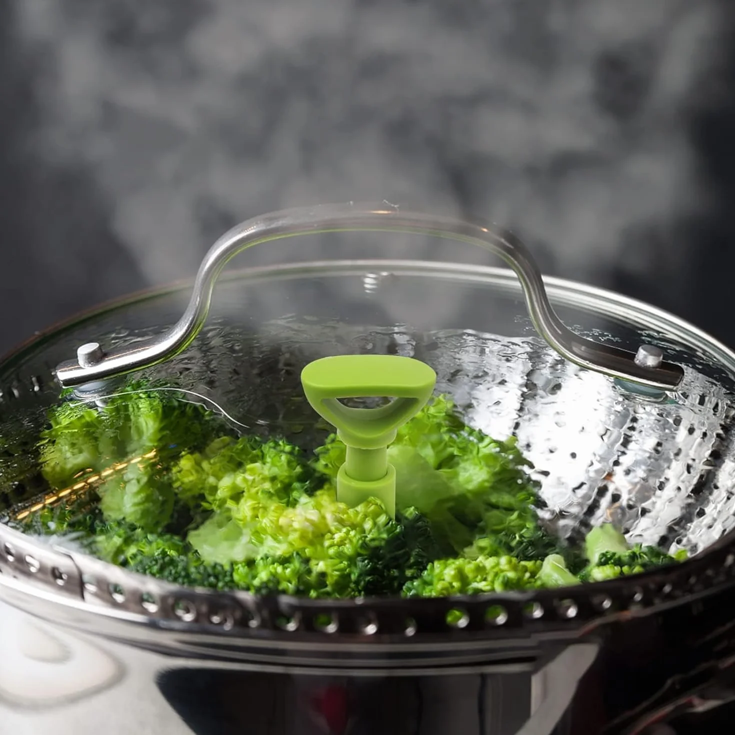 Voarge Cocina al vapor de acero inoxidable, accesorio para ollas, con mango extraíble anticalor y patas antideslizantes, accesorio de vapor plegable (forma de hoja)