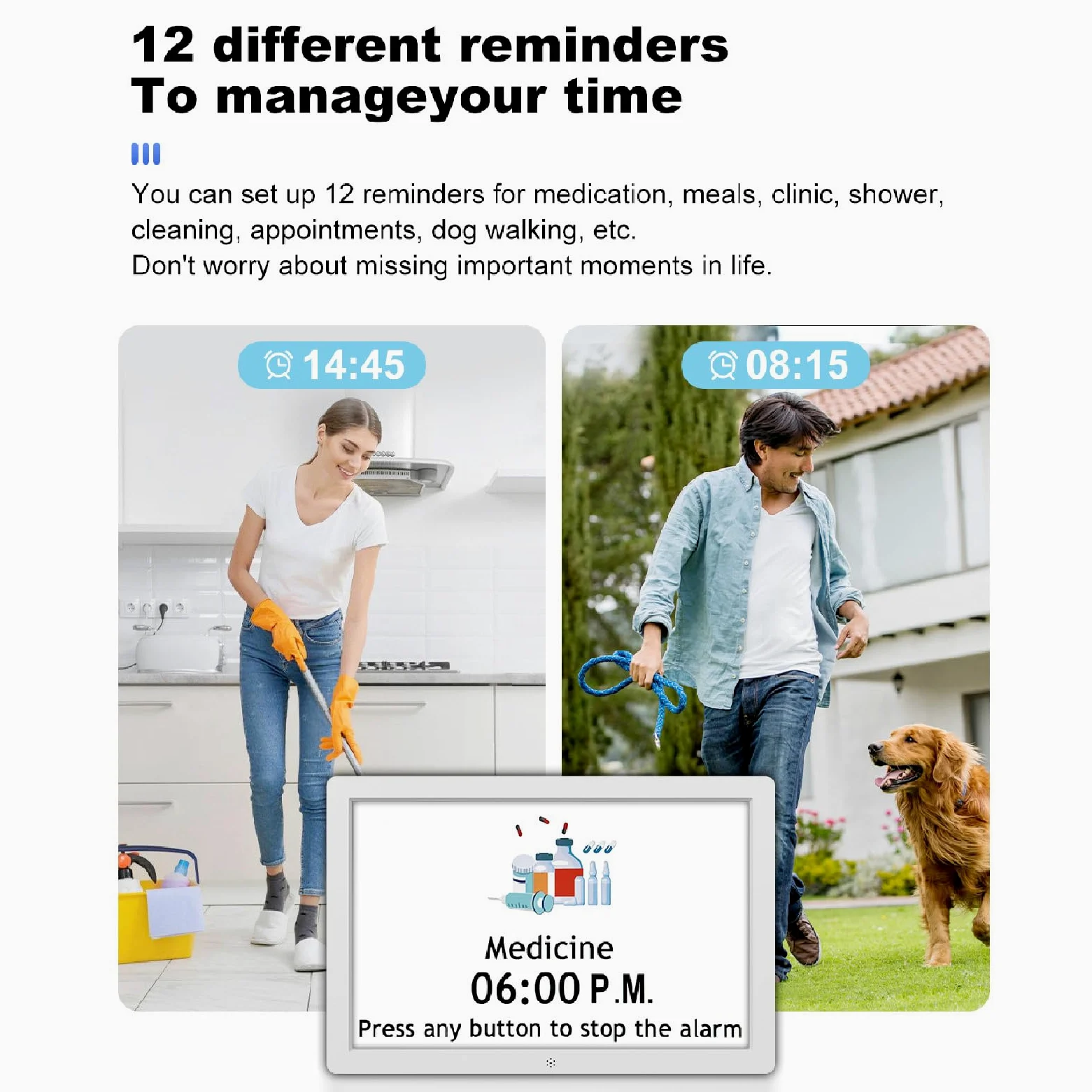 Reloj Inteligente de 10 Pulgadas, Reloj Despertador Digital con Pantalla Grande y 12 Recordatorios para Actividades y Citas Diarias, Ideal para el Hogar la Oficina