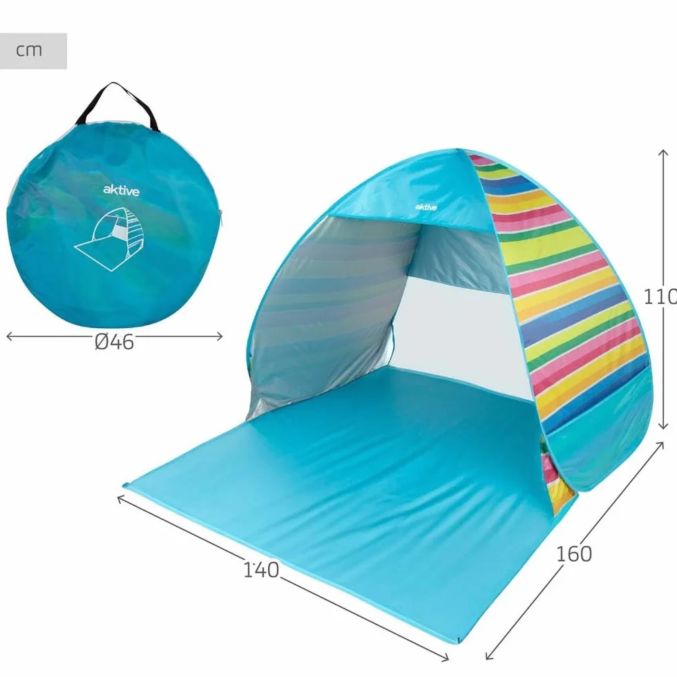 AKTIVE Carpa Playa Plegable 140x160x110 cm 2 Personas Protección UV50 Mosquitera Poliéster