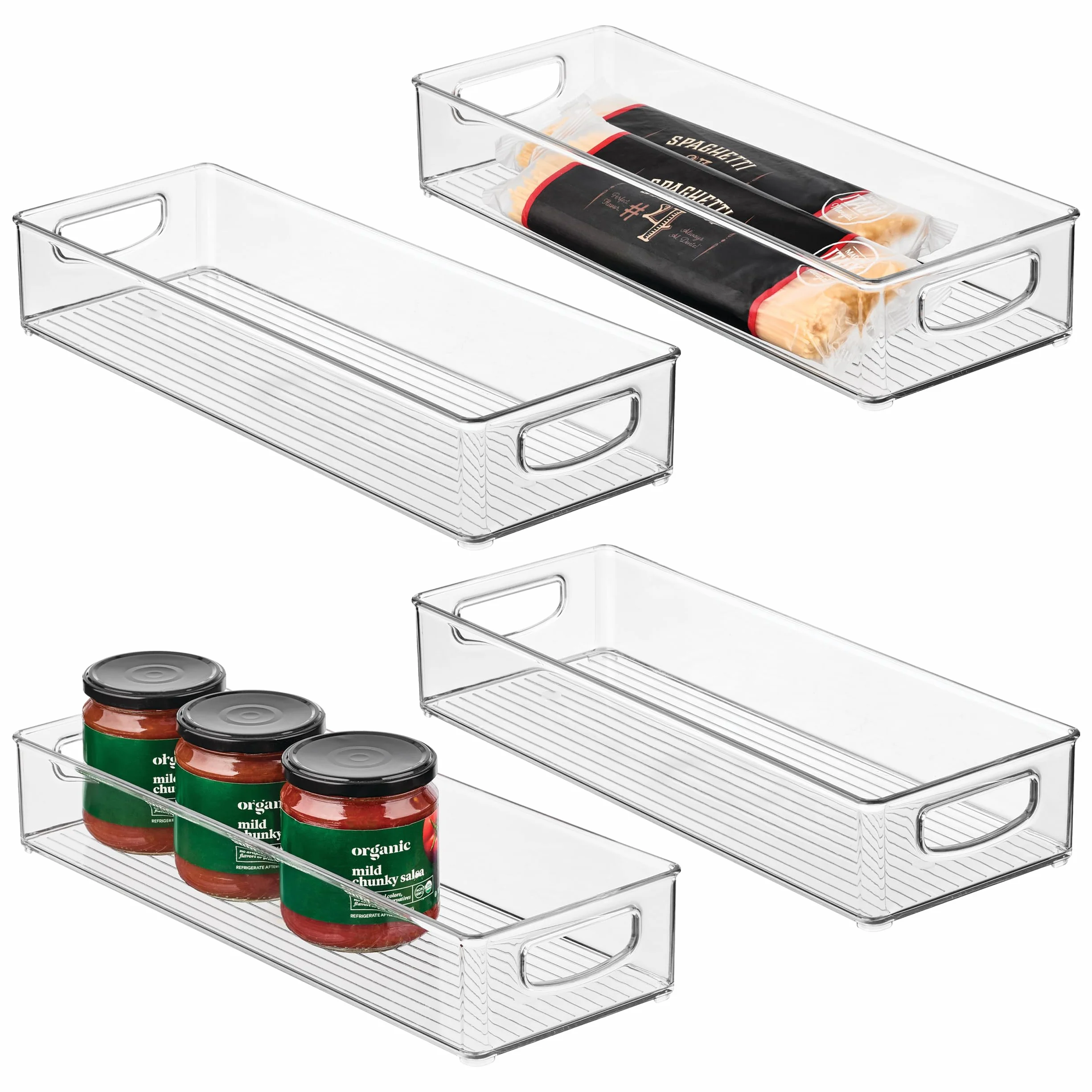 InterDesign iDesign - Contenedor apilable de plástico para despensa, organizador con asas para armarios o nevera, juego de 4, transparente