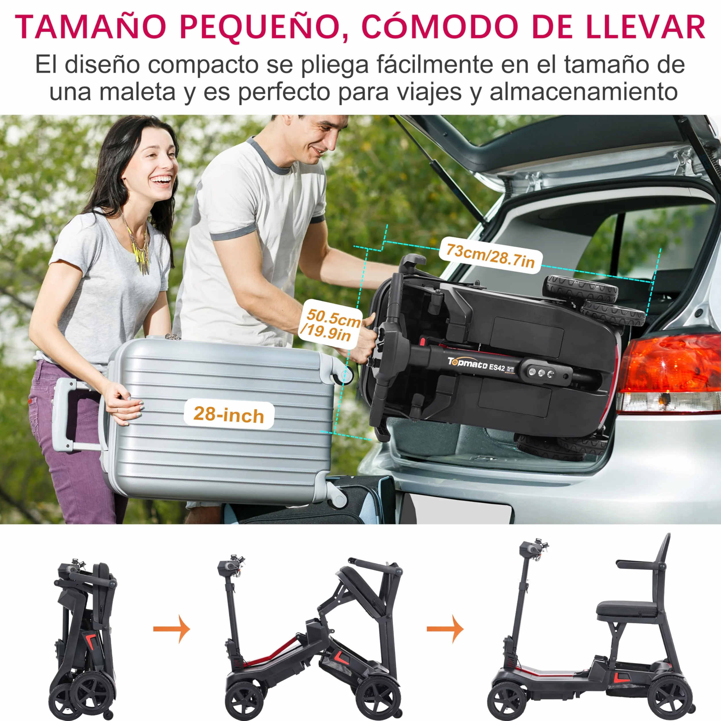 TopMate Scooter Eléctrico de Movilidad Ultracompacto Doble Batería Plegable 4 Ruedas Ligero