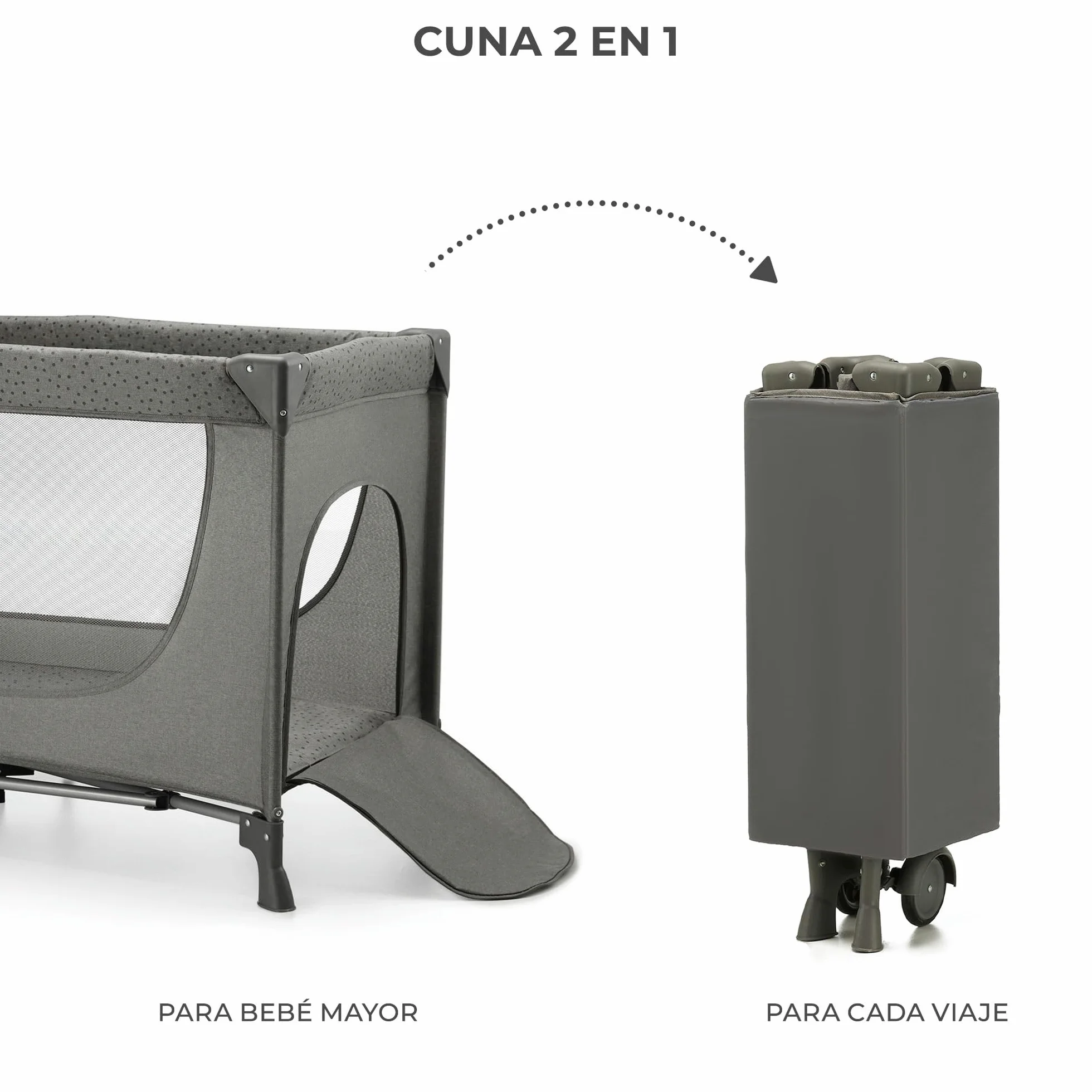 Kinderkraft Joy 2 Cuna de Viaje 3 en 1 para Bebé hasta 25 kg, Plegado rápido, Entrada Lateral, Gris