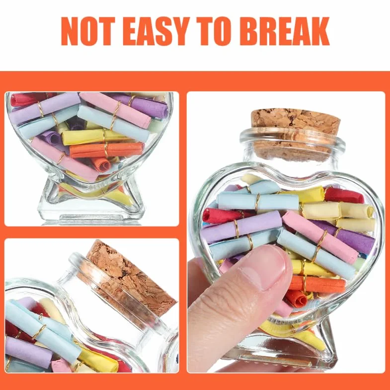 IMIKEYA 4 botellas de cristal en forma de corazón: pequeñas botellas de vidrio decorativas con corcho, botellas de 50 ml en forma de corazón para rellenar, botellas de deseos para bodas, San Valentín