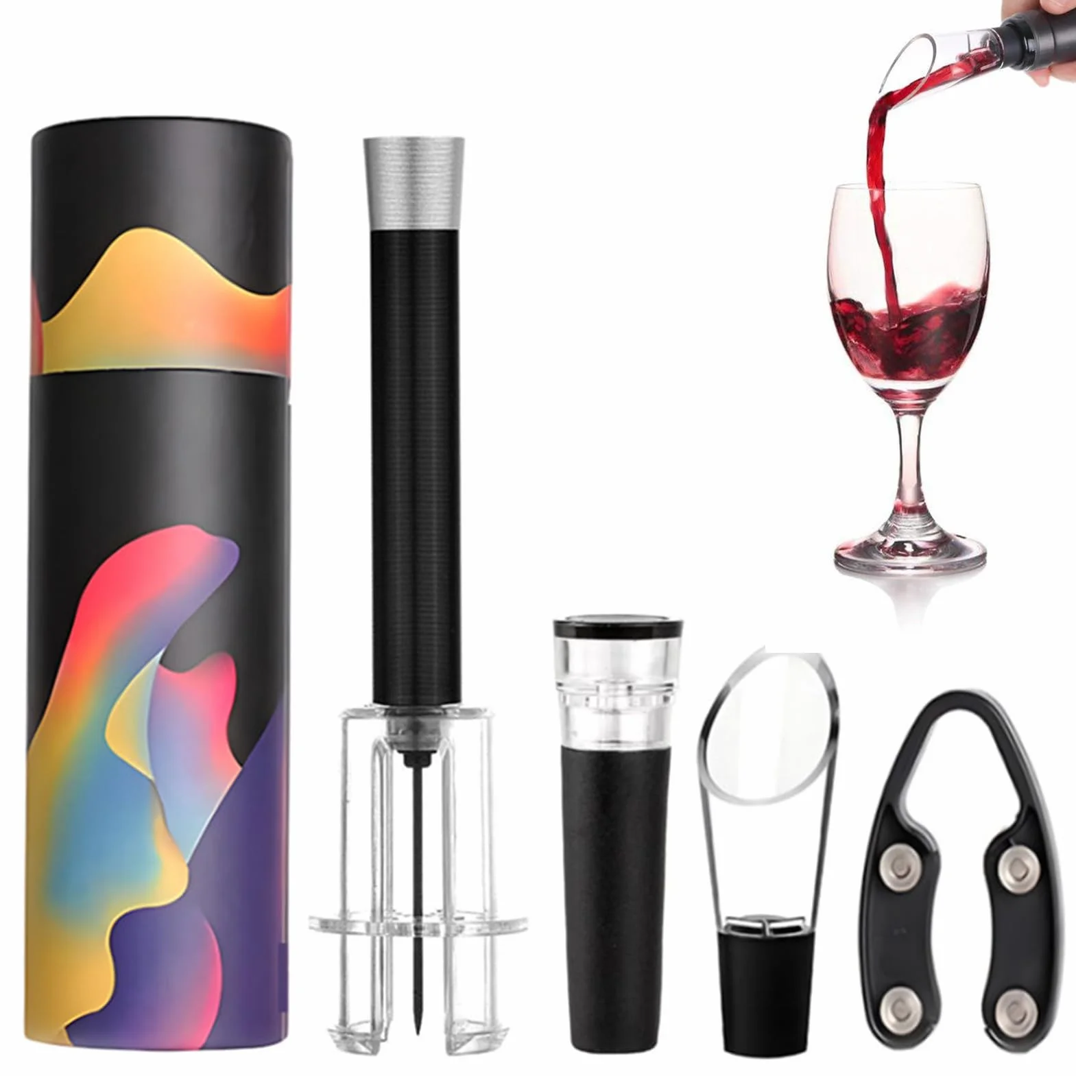 Juego de 4 extractores de corcho con bomba de aire, abridor de botellas de vino a presión portátil con aireador, juego de abridor de vino, regalo para amantes del vino, amigos, apertura rápida de