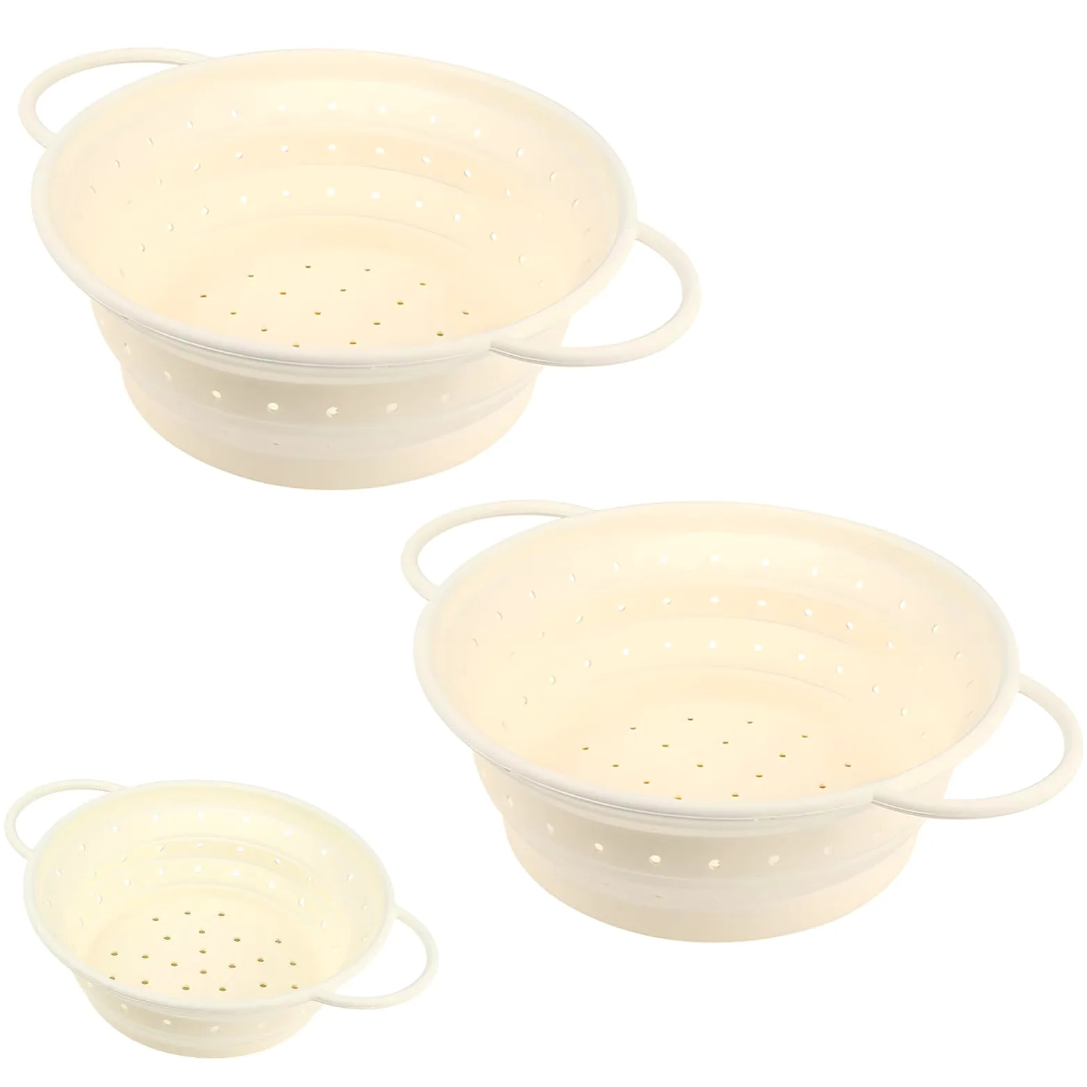 De 3 coladores plegables de silicona de calidad alimentaria, resistentes calor, seguros para uso en la cocina, para un fácil almacenamiento, colador para acampar