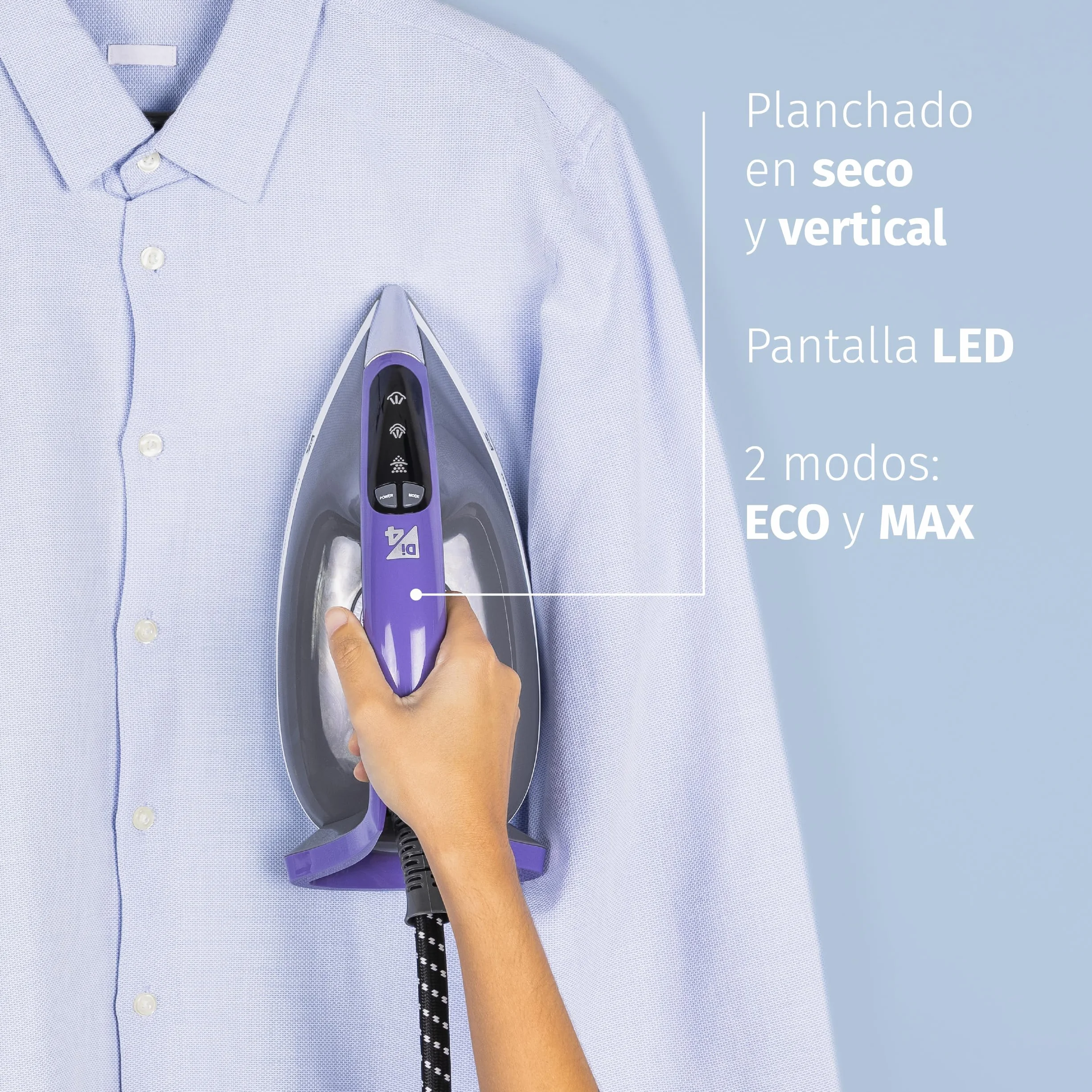 Di4 Centro de Planchado Jet Pressing Digital, Potencia 2600W, 8 Bares, Golpe Vapor 345g, Depósito Extraíble XL 1,5L, Suela Cerámica, Planchado Vertical, Listo en 1 Minuto, Pantalla LED, Autolimpieza