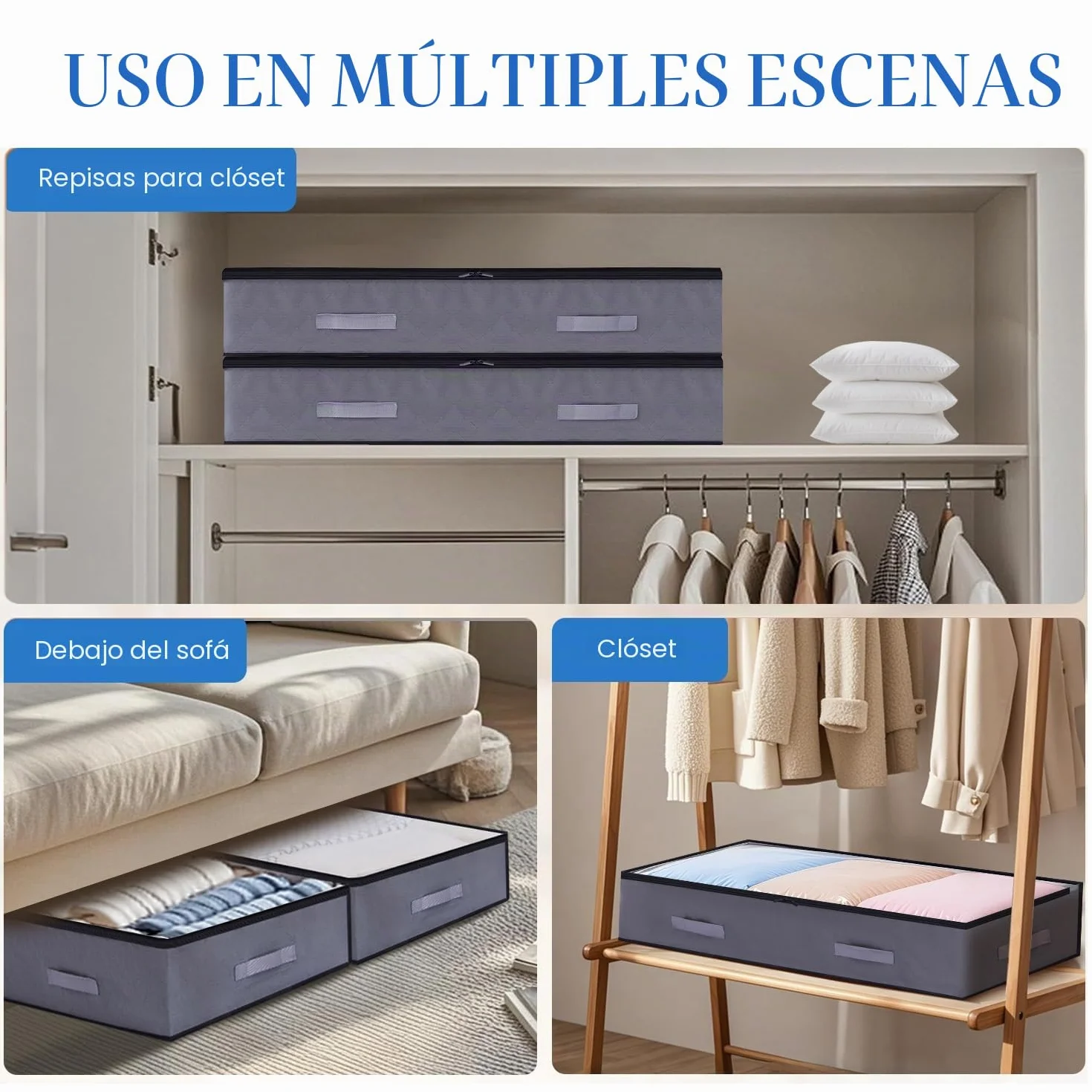 2PCS 90L Bolsas Almacenaje Ropa Debajo de la Cama, Bolsa Almacenamiento Plegable con Ventana Transparente, Organizador Armario para Abrigos Mantas Edredones, 100x50x18 cm | Organizadores de armario con ventana transparente, para edredón, manta, ropa, colo