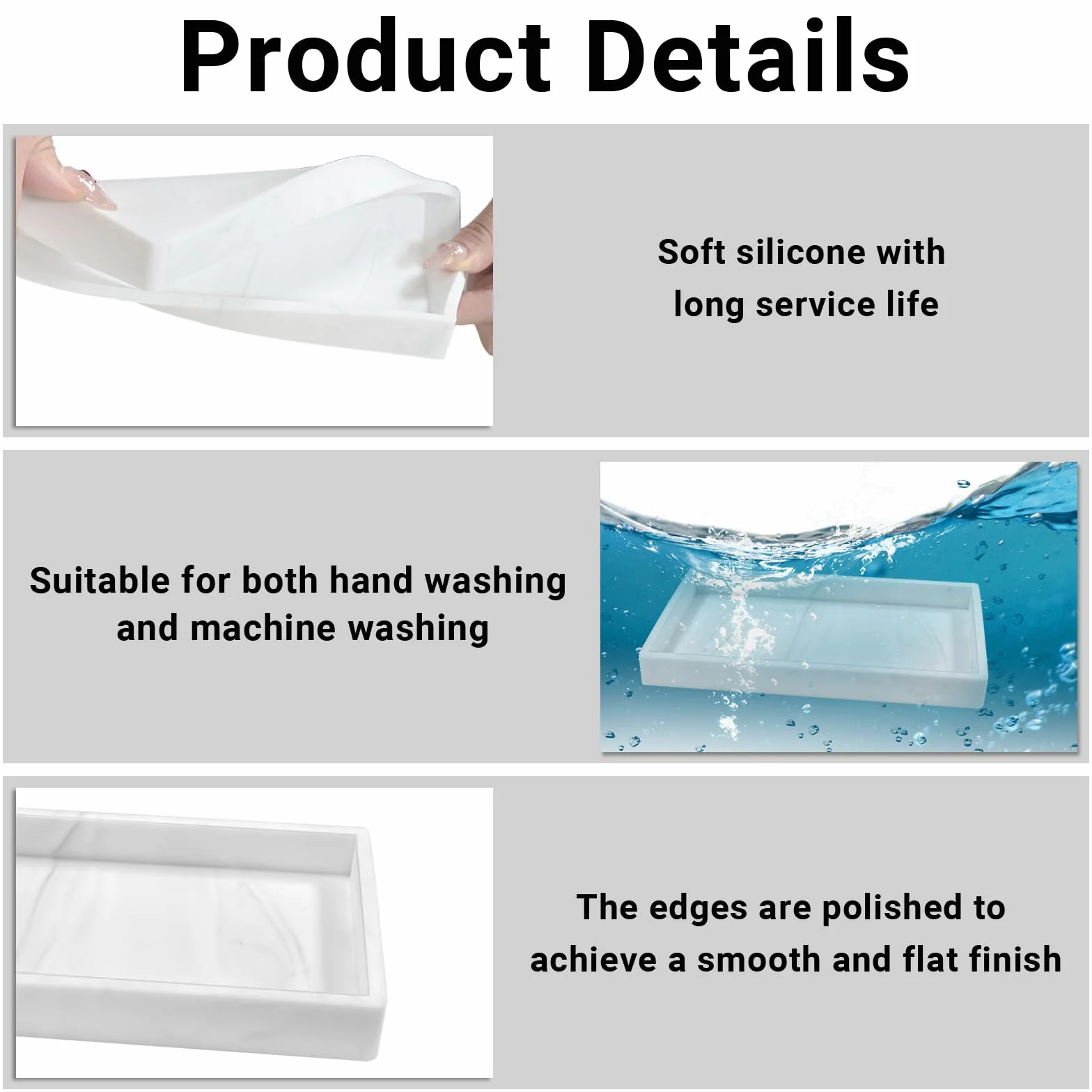 2 Bandejas para Baño,Bandeja Decorativa de Silicona Vetas de Mármol Blanco,Organizador Perfumes de 20 x 10 cm,Aptas para Baños,Cocinas,Tocadores y Decoración del Hogar