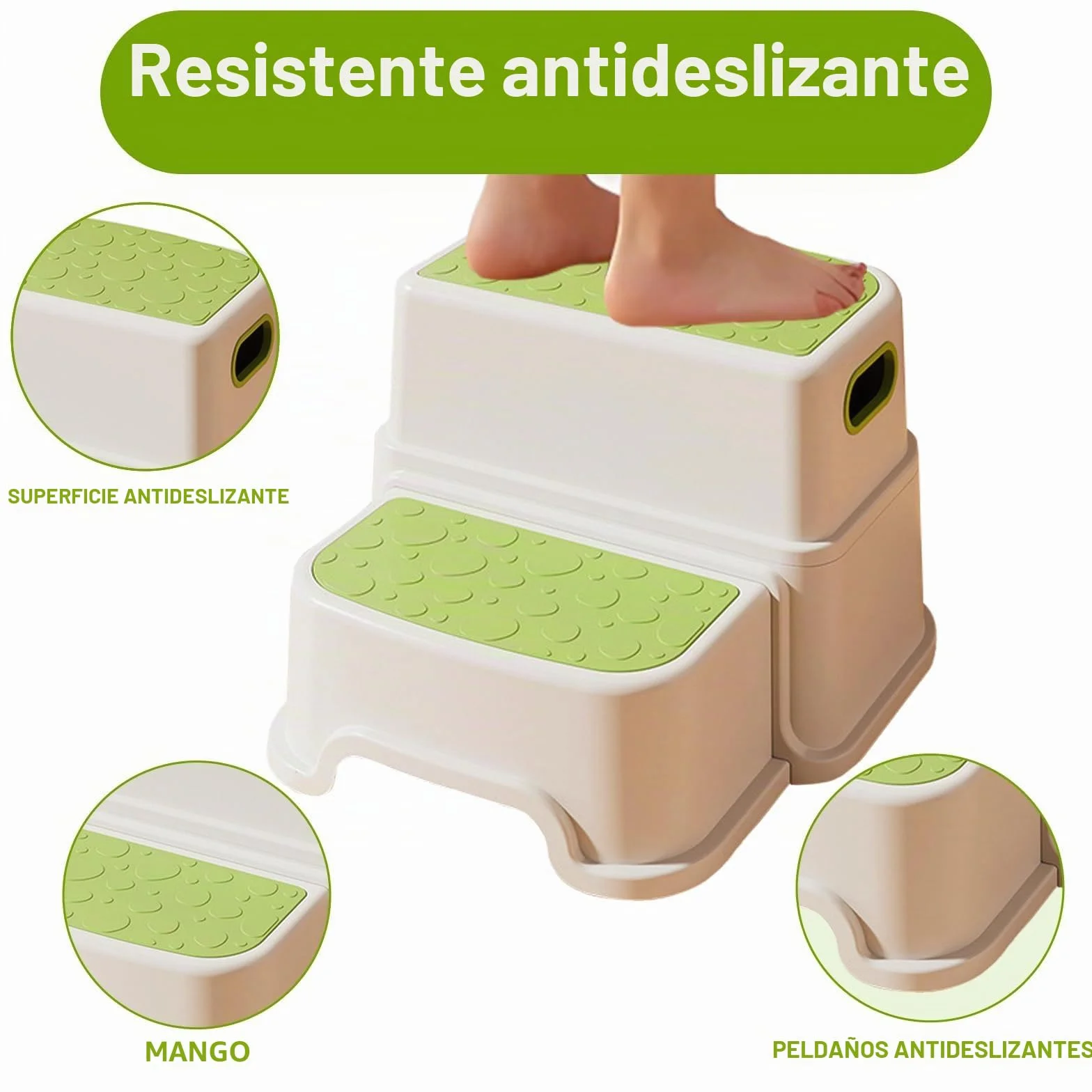 Taburete infantil 2 niveles antideslizante robusto 23 cm alto soporta 113 kg