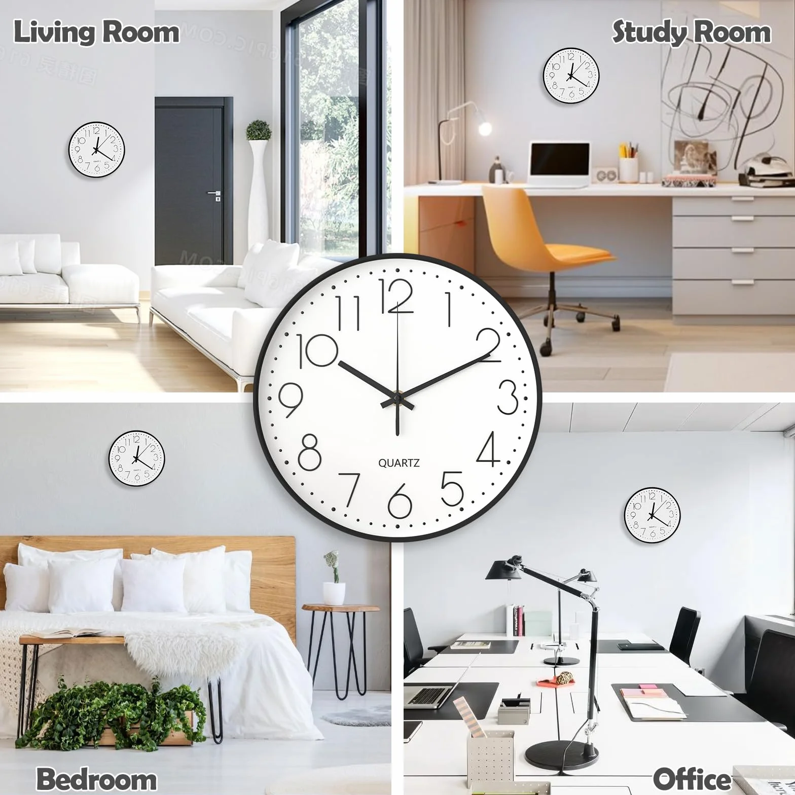 GIBOHOM Reloj de Pared, 20 cm Reloj Pared Silencioso, Reloj de Cocina Pared Redondo, Fácil de Leer Sin Tictac, Wall Clock para Oficina Dormitorio Salon