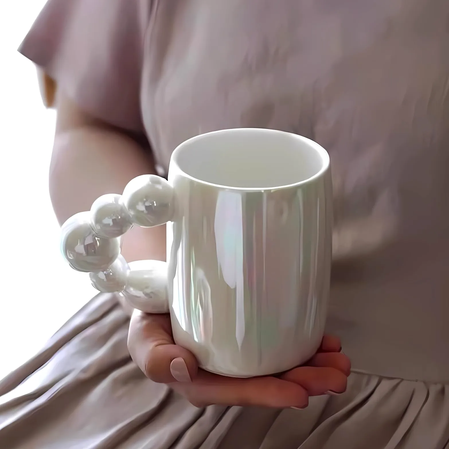 Taza Tazas Blancas Perla, Tazas de café de cerámica de Estilo Coreano, Taza de café con asa de Burbuja for Desayuno, Leche, Zumo, Taza de té, Apta for microondas Taza de café(Pink)