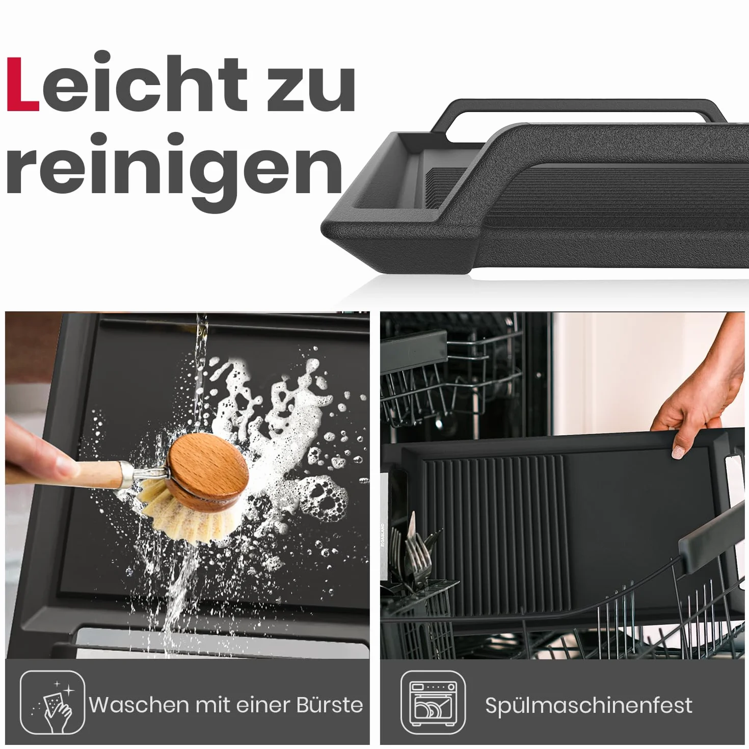 GASLAND IHGD-S23C Plancha para asar con asas laterales, Sartén para placas de inducción, Hierro fundido con revestimiento de teflón: Antiadherente y antioxidante, Accesorios, Bandeja para asar