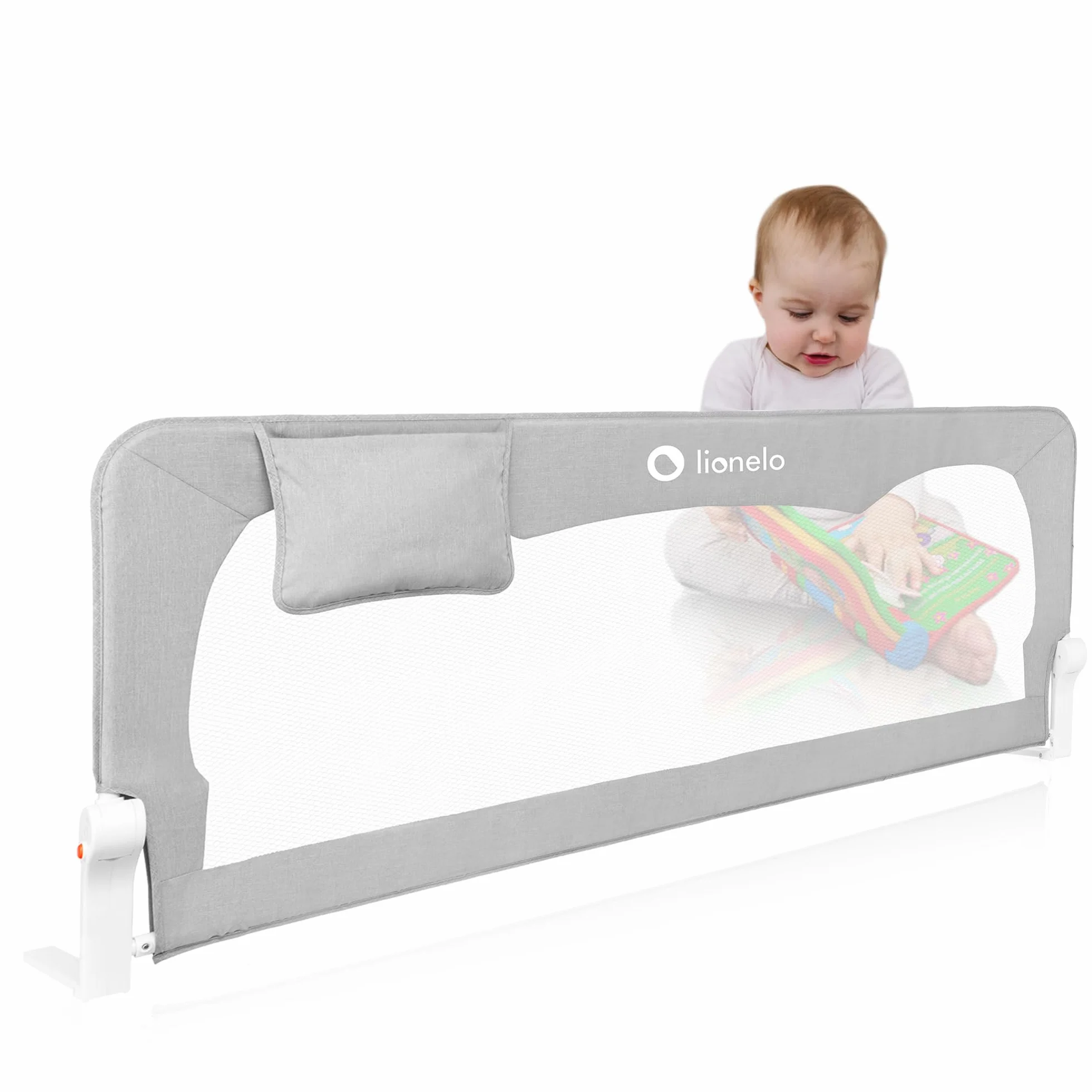 lionelo Hanna Barrera de Cama 150 x 65 cm – Protección contra Caídas con Cinturones SecureBelt, Apta para la mayoría de los colchones, Malla Transpirable, Fácil Montaje