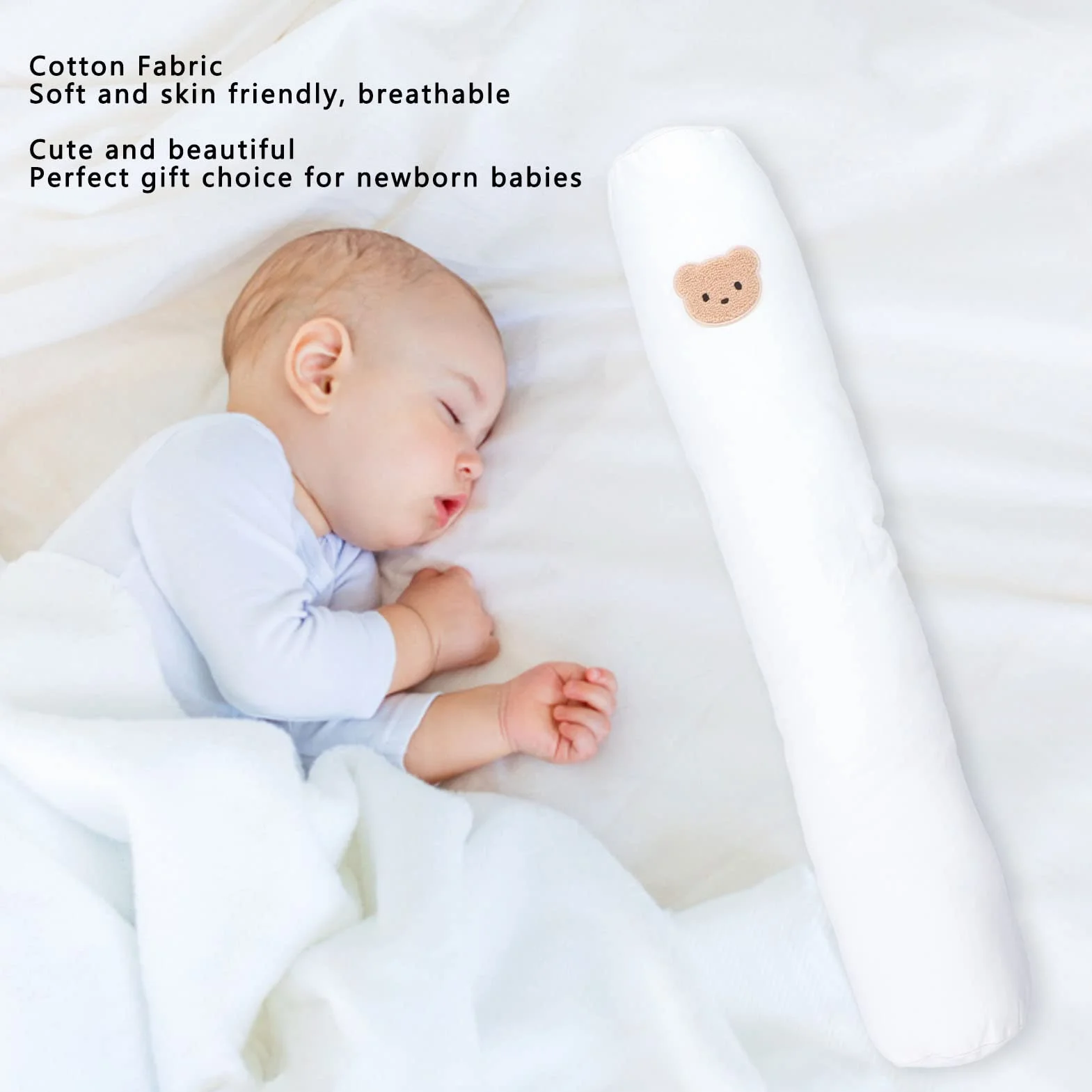 Almohada Multifuncional para Bebé de Algodón Suave y Transpirable con Patrón de Oso, Almohada para Dormir de Lado Infantil