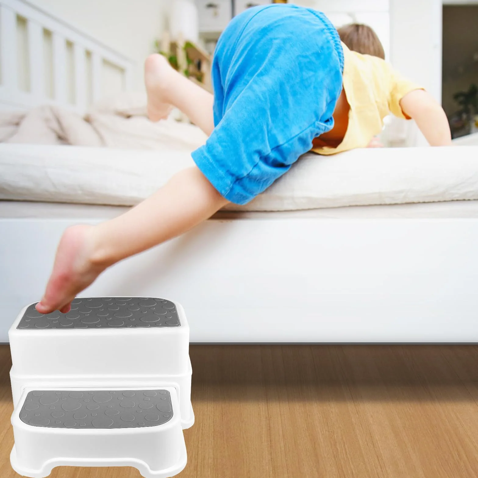 Maxentico 2 Peldaños Escalón Infantil Antideslizante Taburete Baño Niños Escalera Cama WC Cocina Gris