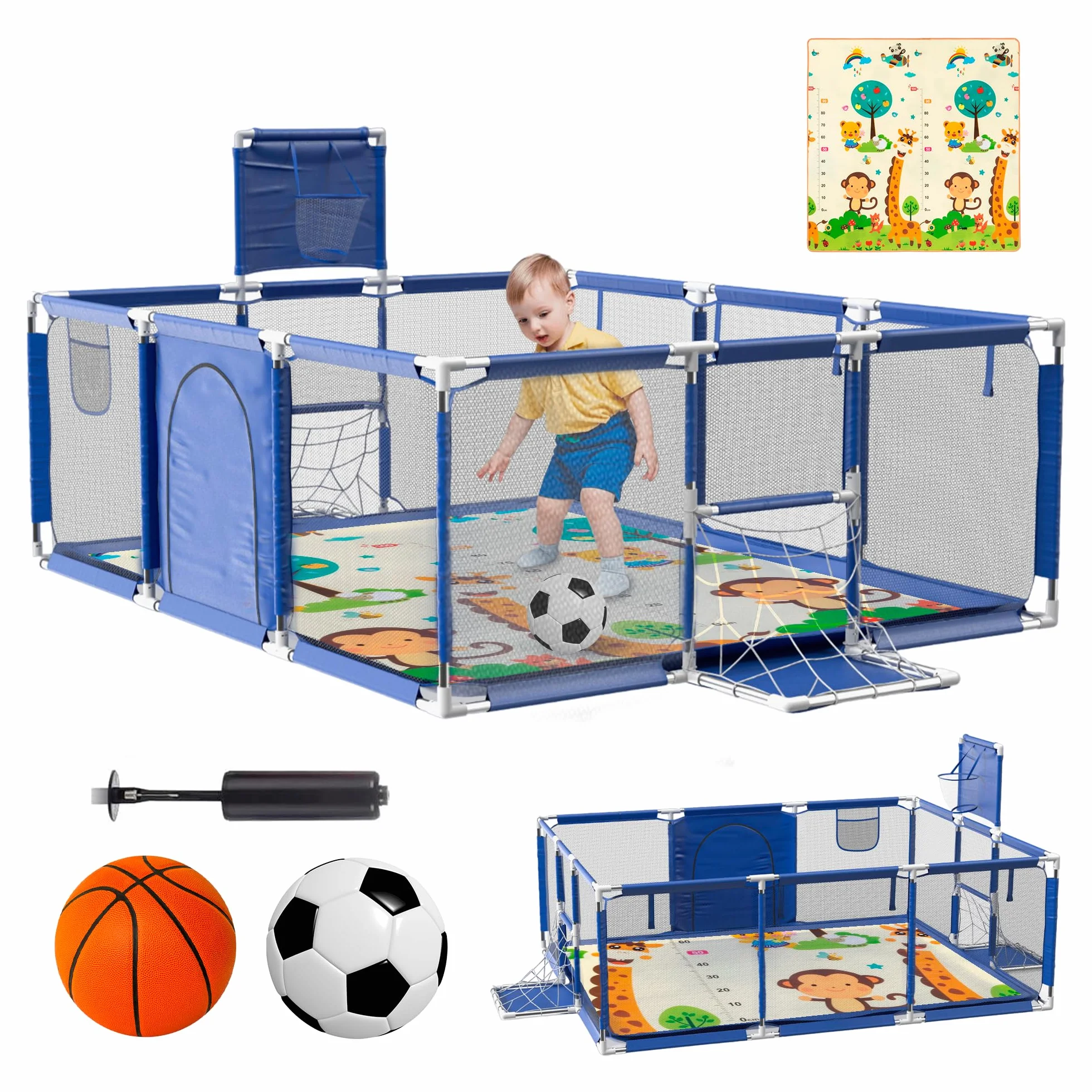 JUPPLIES Parque Infantil Bebe Plegable 180 x 120 x 60cm con Malla Transpirable Azul