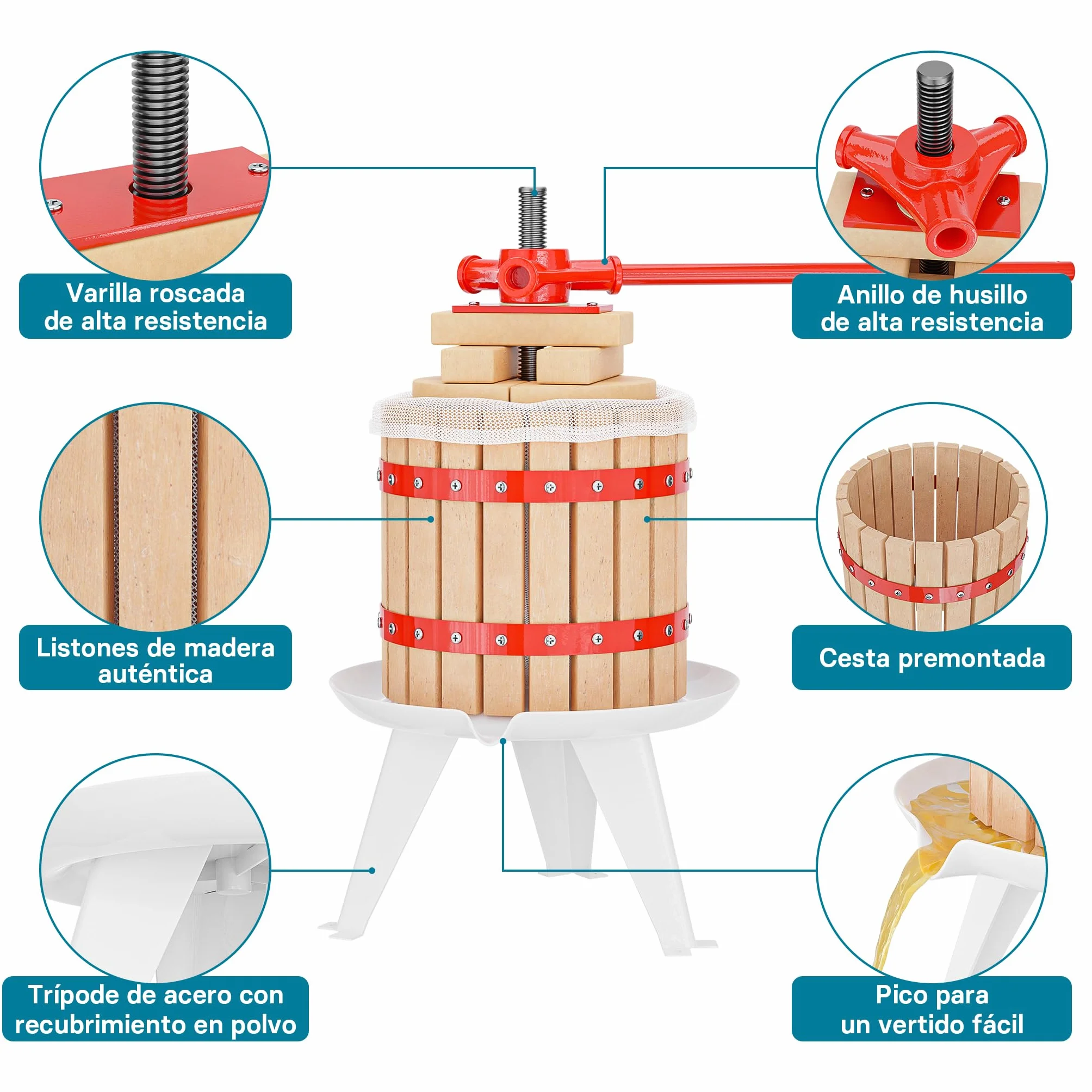 WilTec Prensa de Frutas Bayas y Mosto de 12L + triturador de Frutas y Bayas de 7L Elaboración de Bebidas