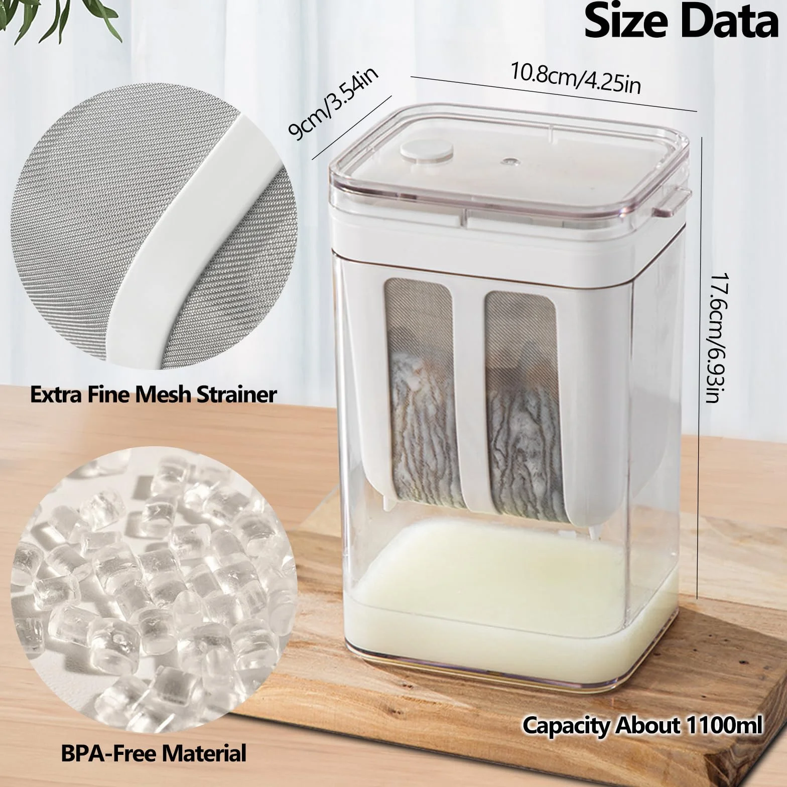 Yogurt Maker Colador De Yogur Griego, Yogurtera con Tapa Colador Lavable con Malla Ultrafina para Trabajo, Viajes, Desayuno, Picnic, 1100 Ml