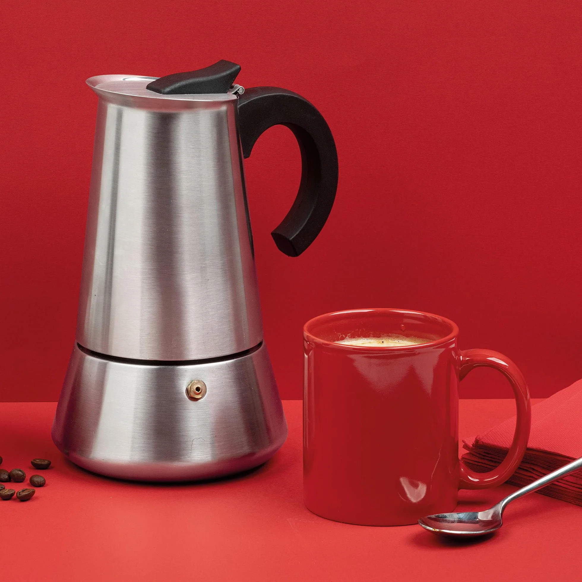Jata Hogar CAX110 - Cafetera Italiana Inducción 10 Tazas Acero Inoxidable, Cafetera Moka Espresso, Compatible con Todas las Cocinas, Acabado Pulido Espejo, Mango Ergonómico Anticalor