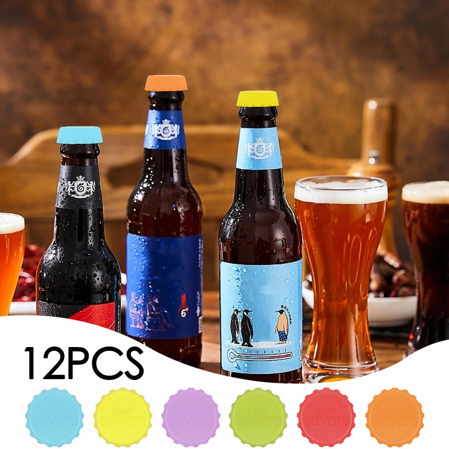 12 Tapones Creativos para Botellas de Cerveza, Tapones de Silicona Reutilizables, Ajuste Perfecto, Sello Multicolor, Tapones Únicos para Fiestas, Bares o Coleccionistas