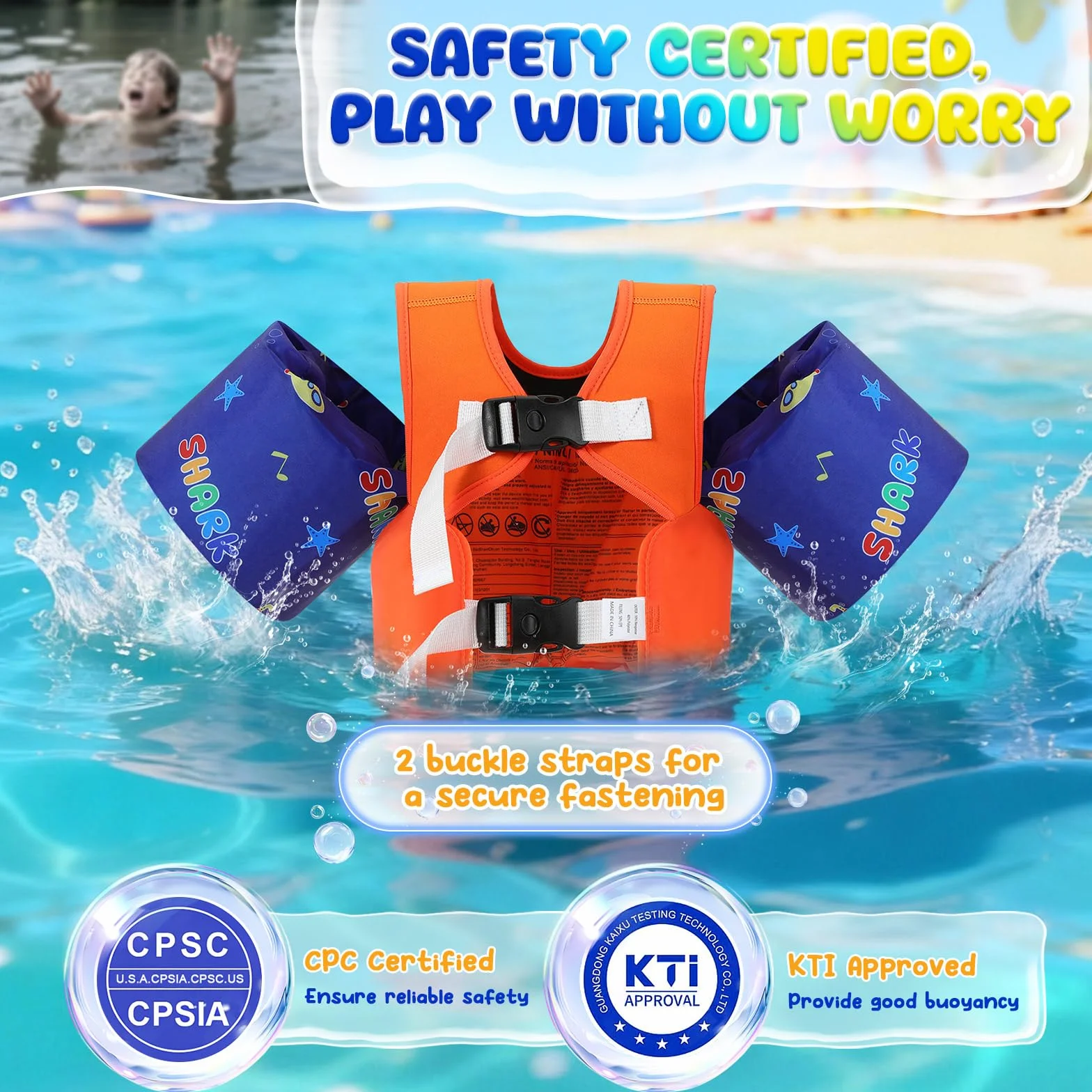 MoKo Chaleco de Natación para Niños, Flotadores de Brazo para Niños, Flotadores de Agua con Silbato para Piscina Playa