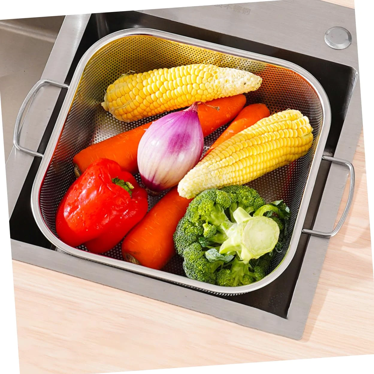 Colador Cuadrado de Acero Inoxidable con Doble Asa 1 Pieza | Plata, Vertido y Drenaje para Alimentos y Arroz, Diseño Simple y Práctico