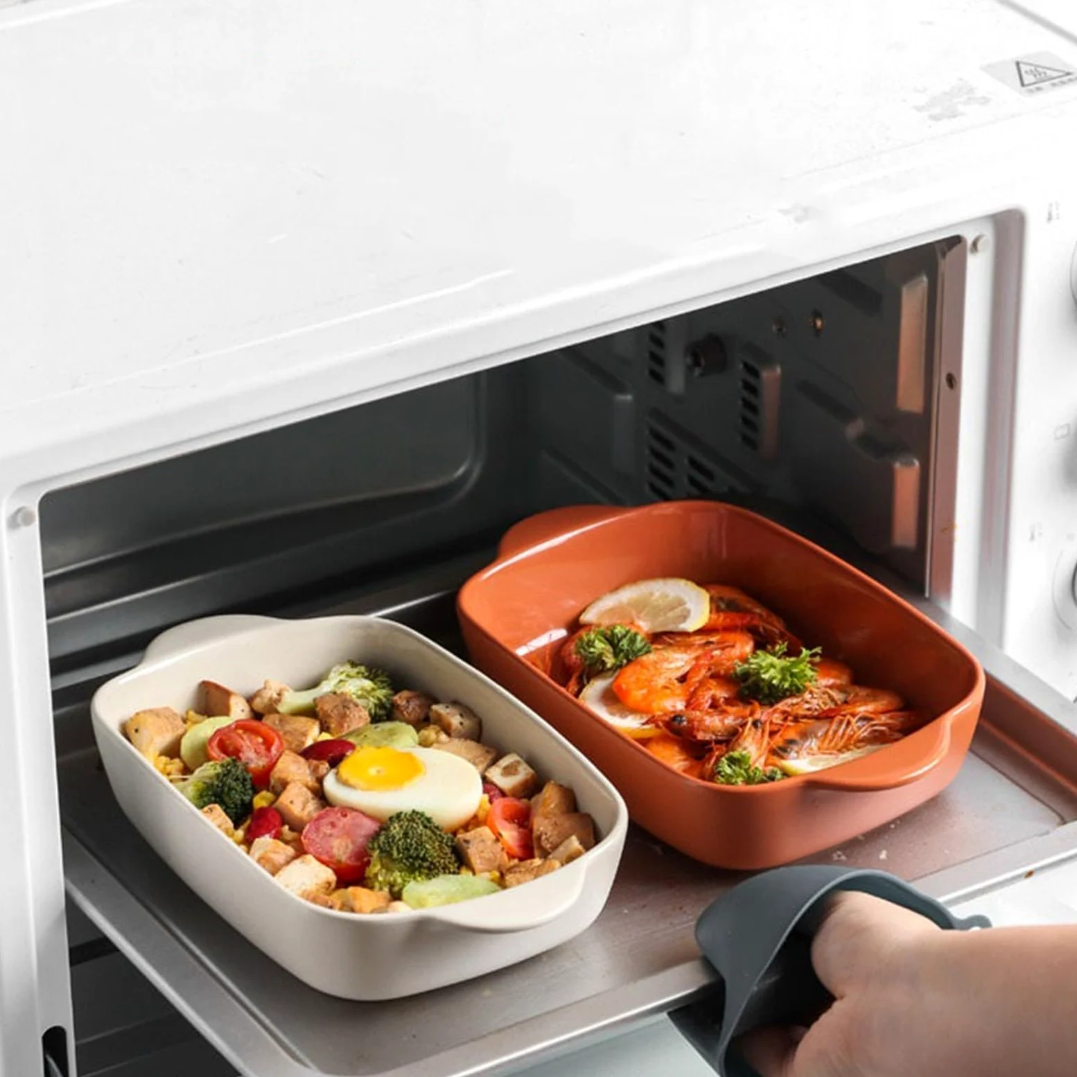 Fuentes Horno Bandeja for hornear arroz al horno con queso, utensilios especiales for horno, cuenco de cerámica, plato Rectangular for microondas de doble oreja Fuente Lasaña(Red,11inches)