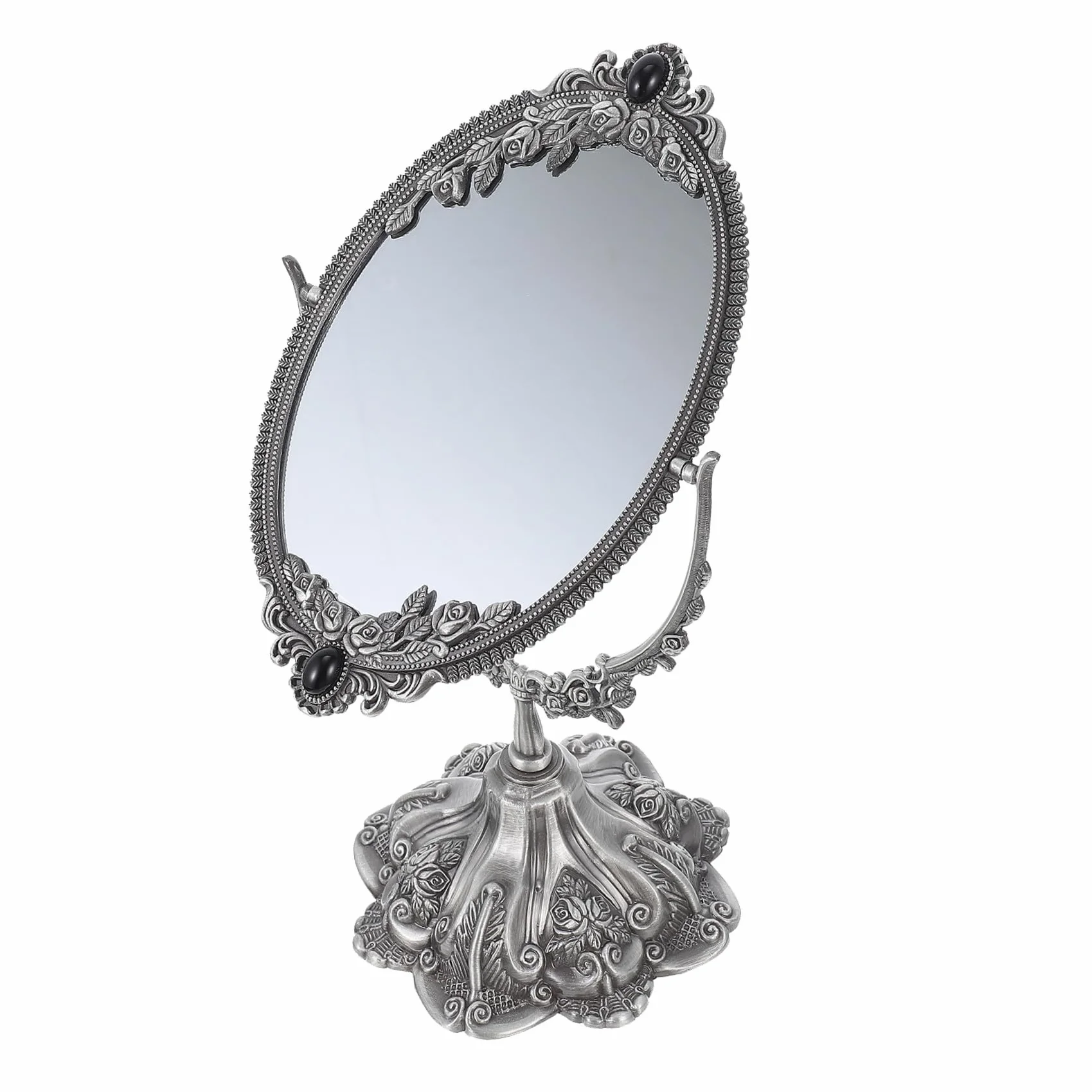 DOITOOL Espejo De Maquillaje De Doble Cara Espejo De Maquillaje Decorativo Decoraciones De Mesa Espejo Decorativo Antiguo Espejos Ovalados Princesa Decoración Boda Aleación De Zinc Tocador