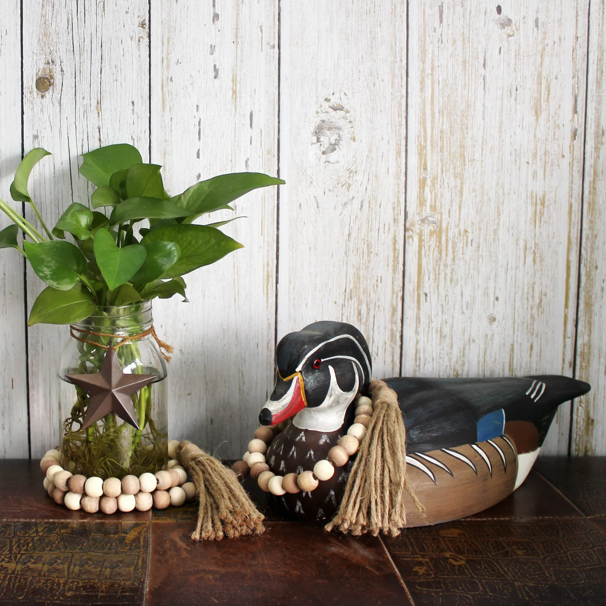 CVHOMEDECO. Guirnalda de Cuentas de Madera con borlas, Estilo rústico para oración de Madera, para Colgar en la Pared, decoración del hogar, Festival, Mezcla Envejecida