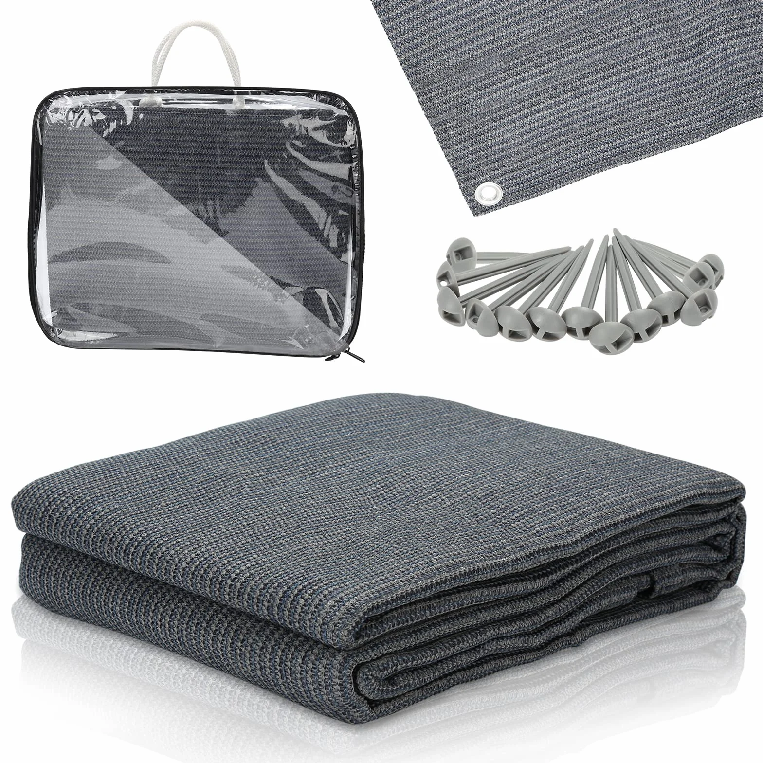 Alfombra para Toldo Transpirable Antideslizante Lavable Camping Exterior 12 Agujeros 13 Clavijas Bolsa Transporte Gris Azulado