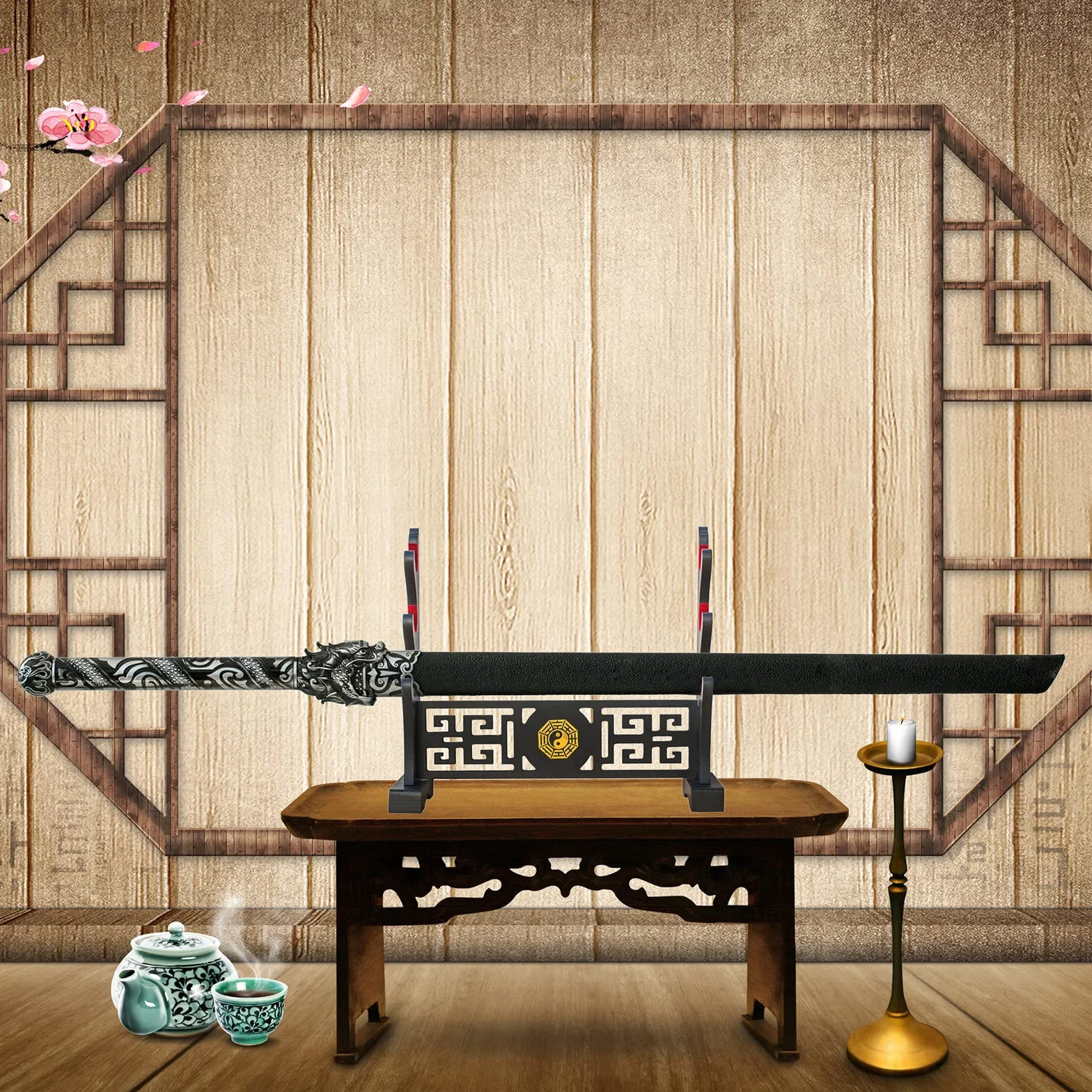 Soporte Katana Samurai Display Rack Acolchado Terciopelo Bagua-3