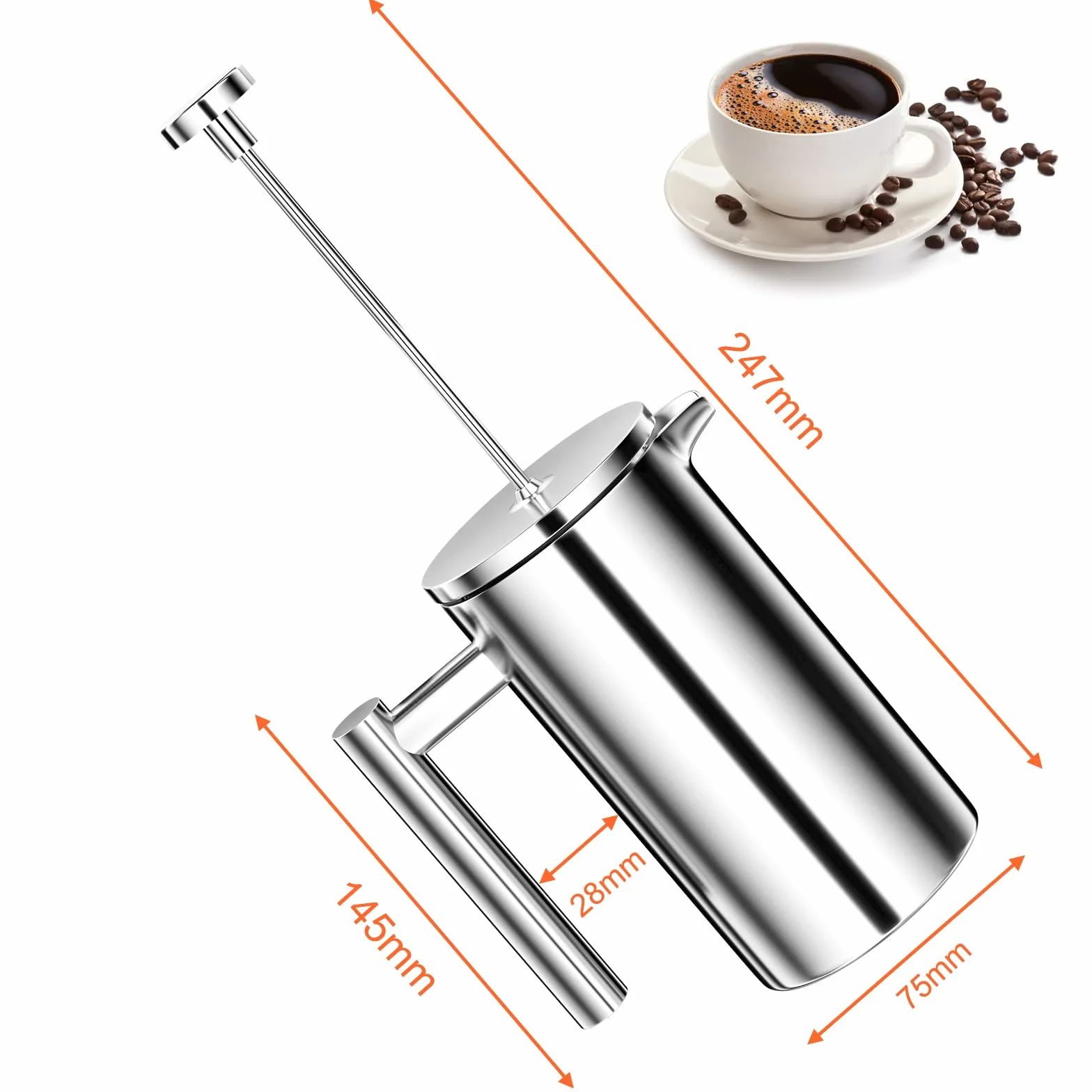 Cafetera de Prensa Francesa 350 ml, Filtro Triple Acero Inoxidable, Resistente al Calor, para Hogar Viajes Camping