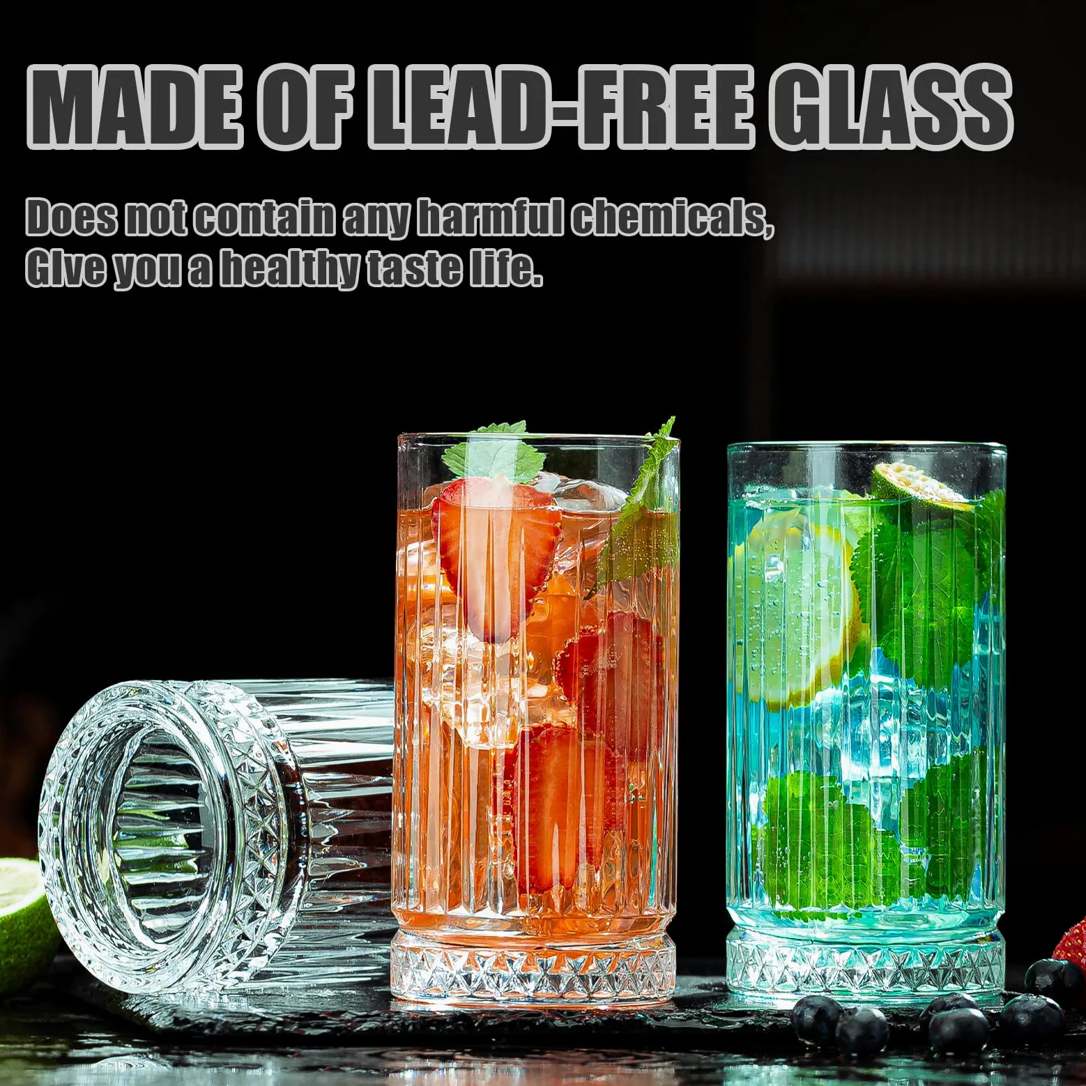 Vasos de cristal, juego de 8 vasos de vidrio duraderos, 4 vasos altos de 15 onzas y 4 vasos de roca de 12 onzas, vasos de mojito, vasos de cóctel, juego de cristalería de bar para cóctel,