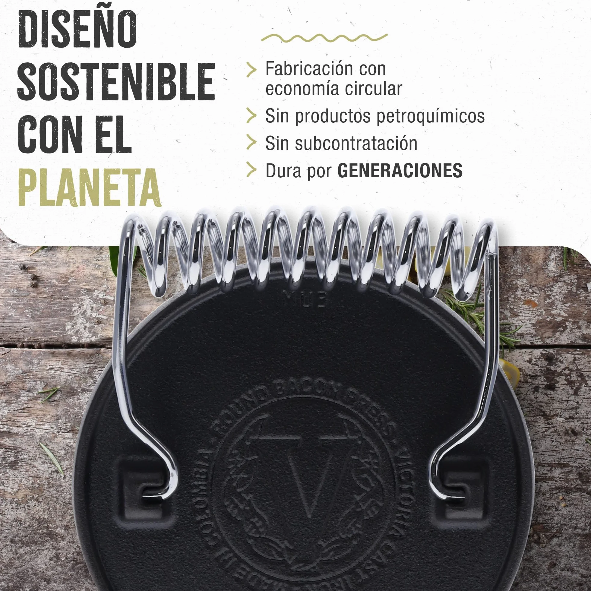 Victoria Prensa Hamburguesas Smash Burger Hierro Fundido Esmaltado 16,5cm Aplastador de Carne para Barbacoa Profesional, Mango Resistente al Calor, Libre de Tóxicos sin PTFE ni PFOA