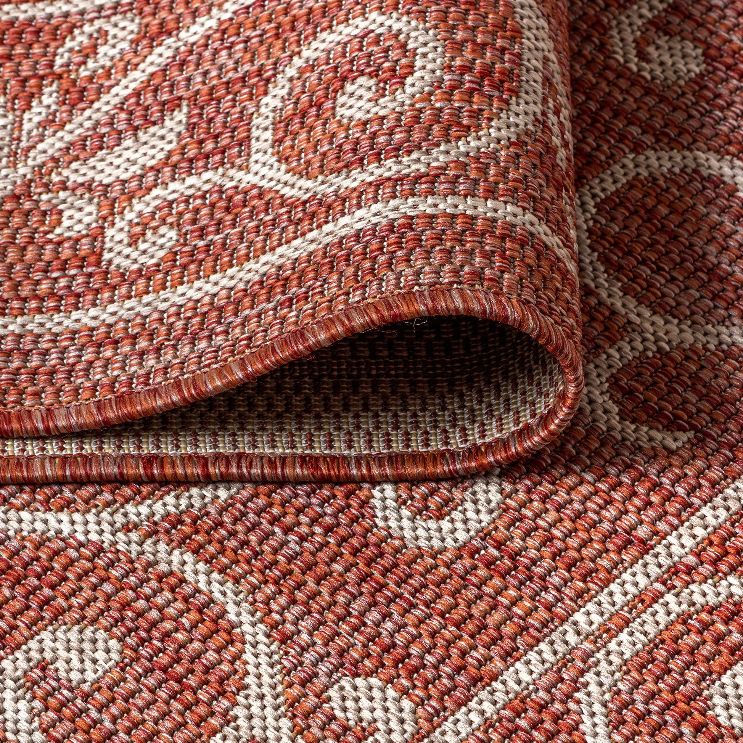JONATHAN Y SMB106B-8 Charleston Alfombra Exterior Interior Textura Tejido Filigrana Vintage, Fácil de Limpiar, Habitación, Cocina, 240 cm x 300 cm, Rojo/Beige