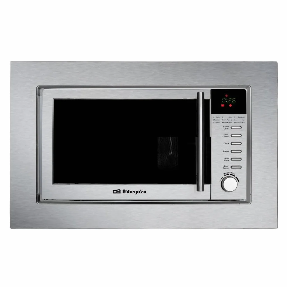 ORBEGOZO MIG 2025 Microondas 20L 800W con Grill 1000W, 6 niveles potencia, 9 programas automáticos, temporizador 95 min, descongelación, señal fin, full inox, 230V