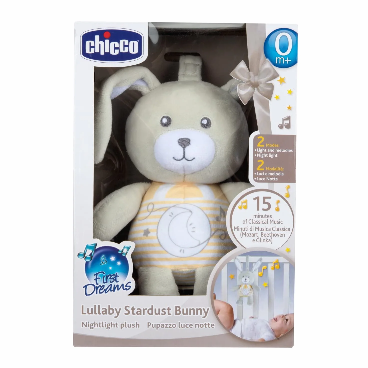 Chicco Conejito Stardust Osito de Peluche Juguete para Sillita o Cuna con Luz y Música